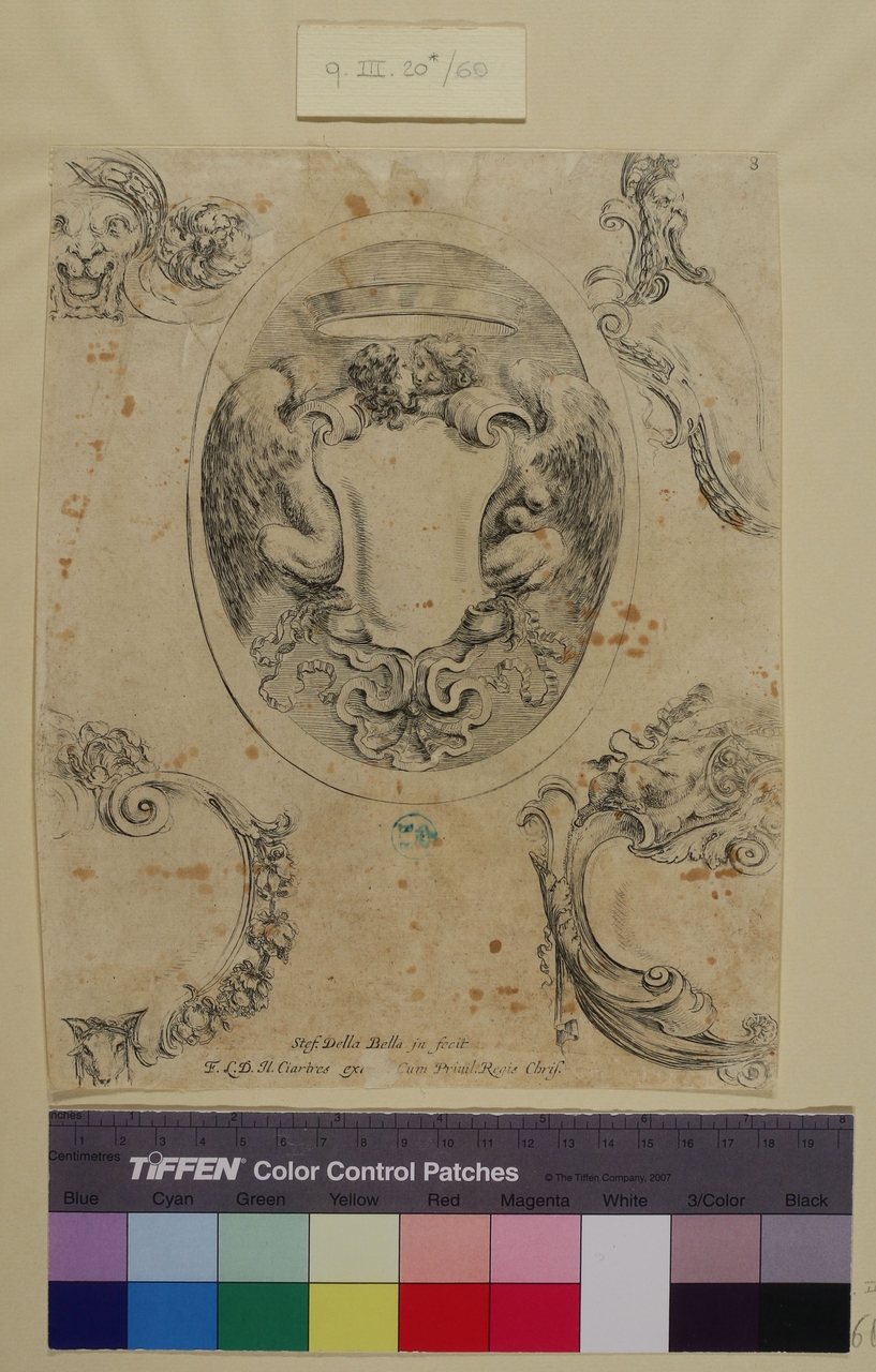 Cartella ornamentale, cartella ornamentale (stampa tagliata) di Stefano Della Bella (metà sec. XVII)