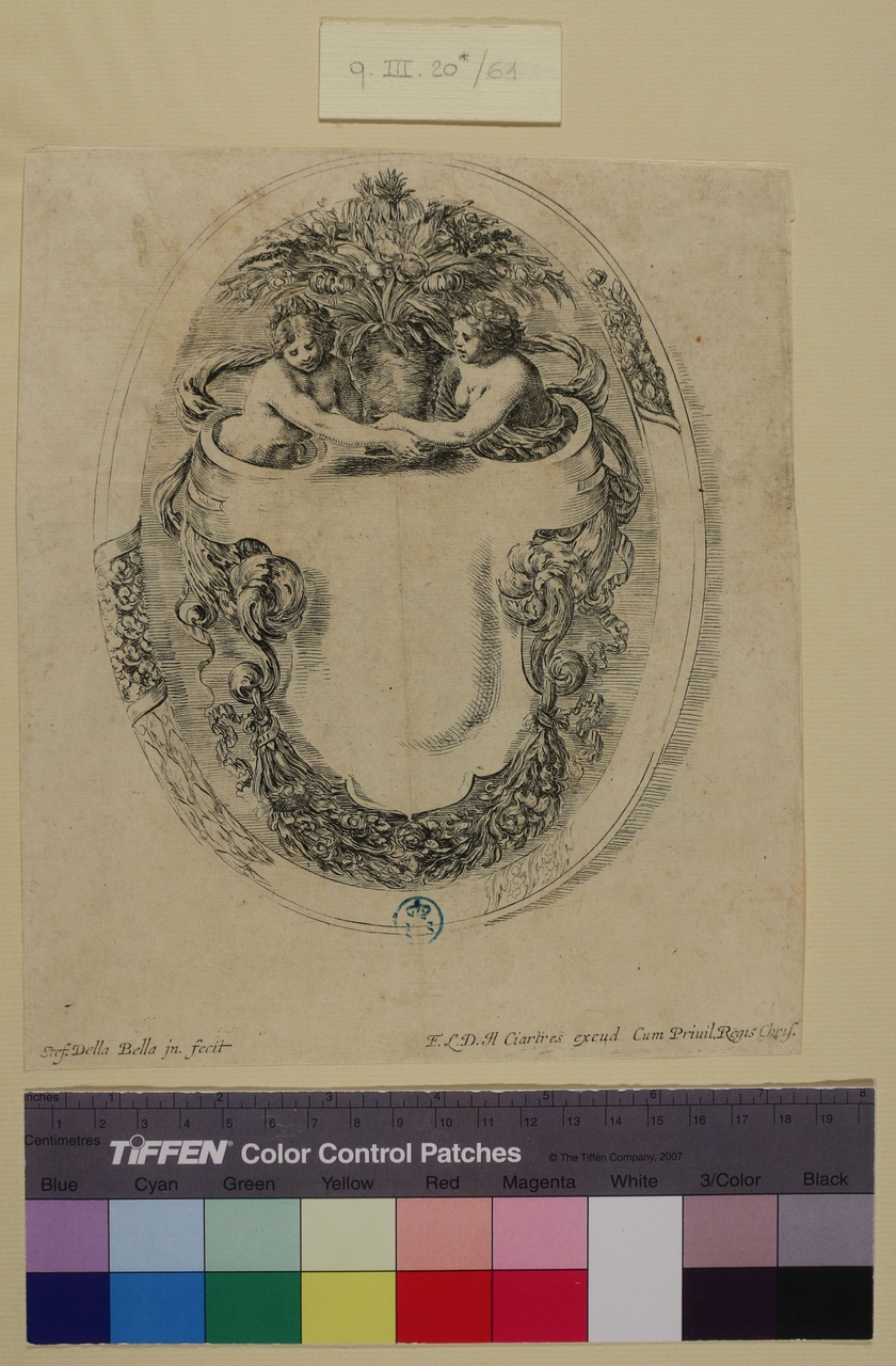 Cartella ornamentale, cartella ornamentale (stampa tagliata) di Stefano Della Bella (metà sec. XVII)