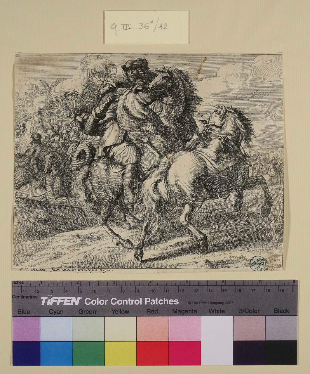 Combattimento di cavalieri, Scene di battaglie (stampa smarginata) di Jan van Huchtenburgh - produzione olandese (sec. XVII)