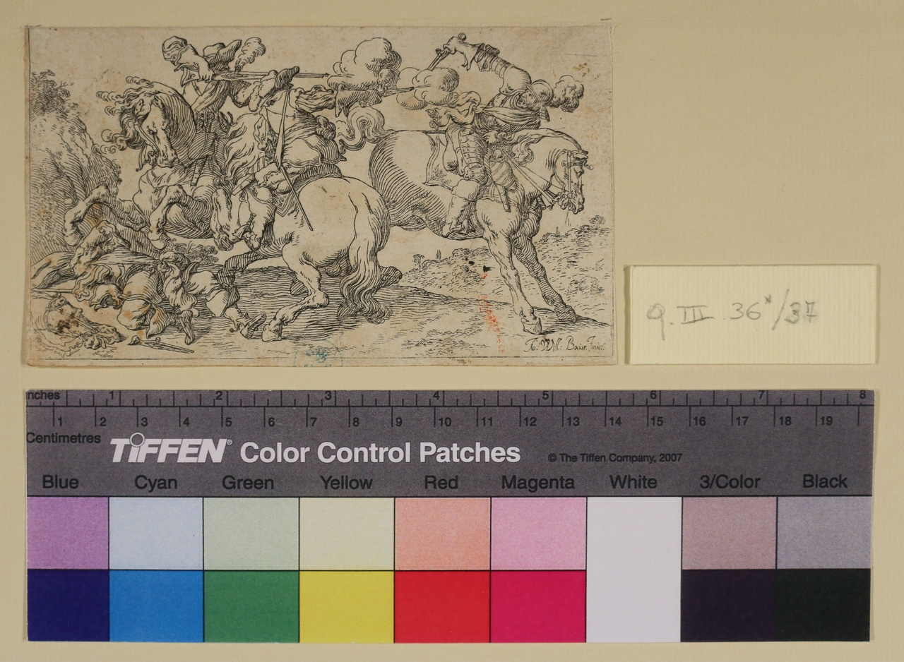 Battaglia, Capricci di varie battaglie (stampa smarginata) di Johann Wilhelm Baur - ambito tedesco, ambito italiano (sec. XVII)