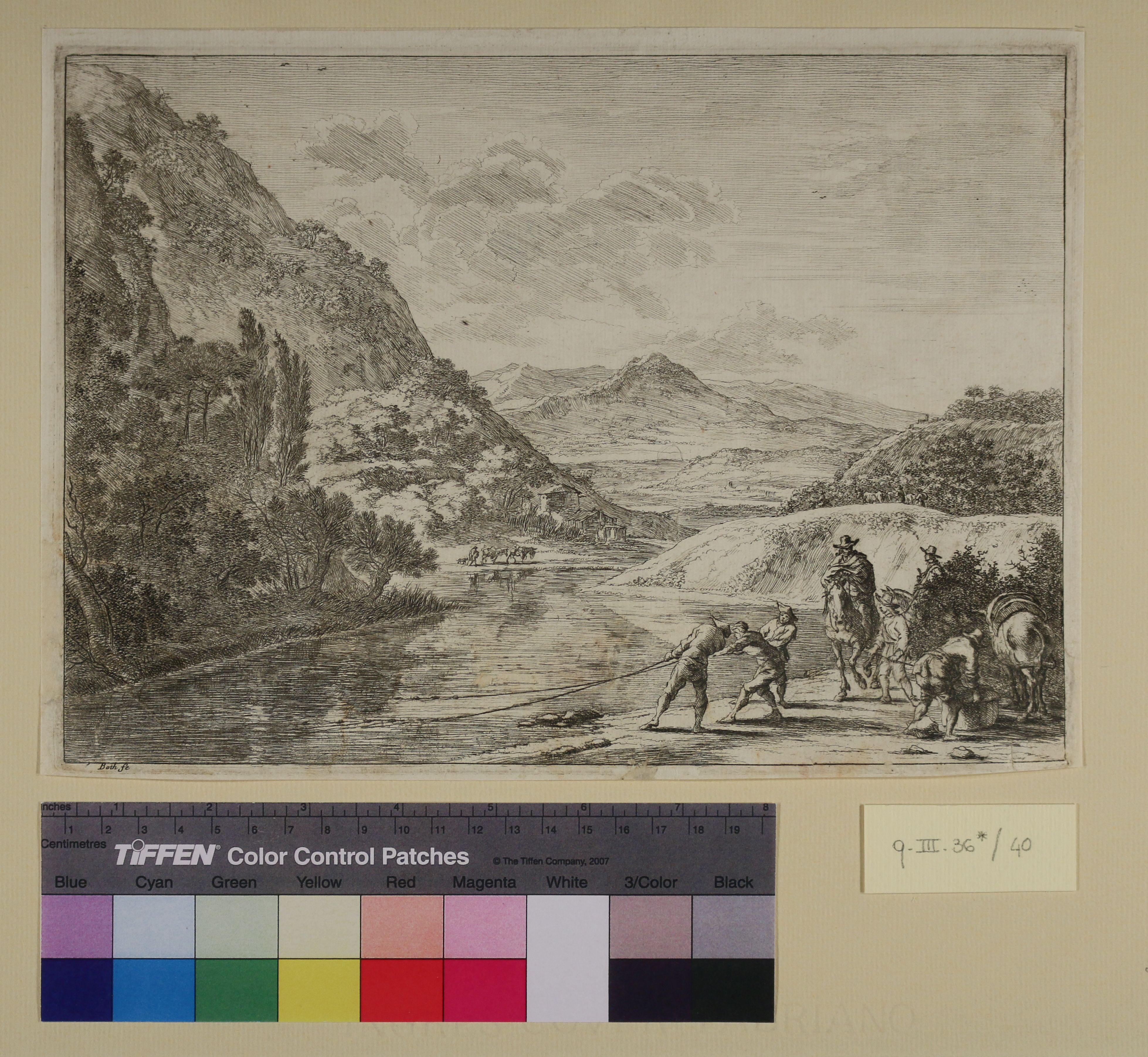 Pescatori al Tevere, vicino al monte Soratte (stampa smarginata) di Jan Both - ambito olandese (sec. XVII)