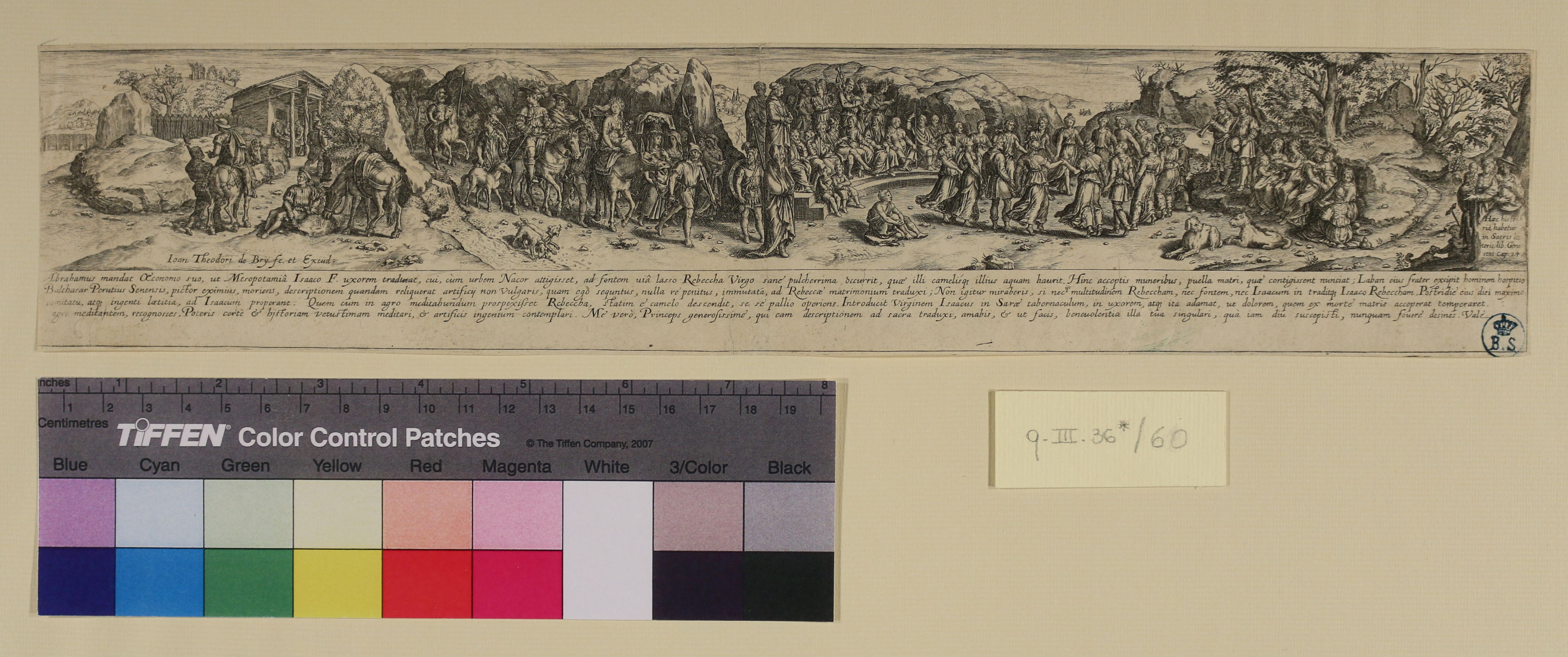 Nozze di Rebecca e Isacco, Antico Testamento. Storia di Isacco (stampa smarginata) di Theodor de Bry - ambito tedesco (sec. XVII)