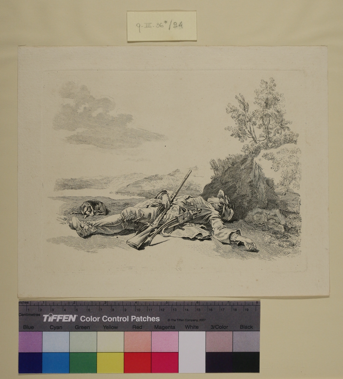 Soldato con cane (stampa) di Jacques Philippe Le Bas (sec. XVIII)