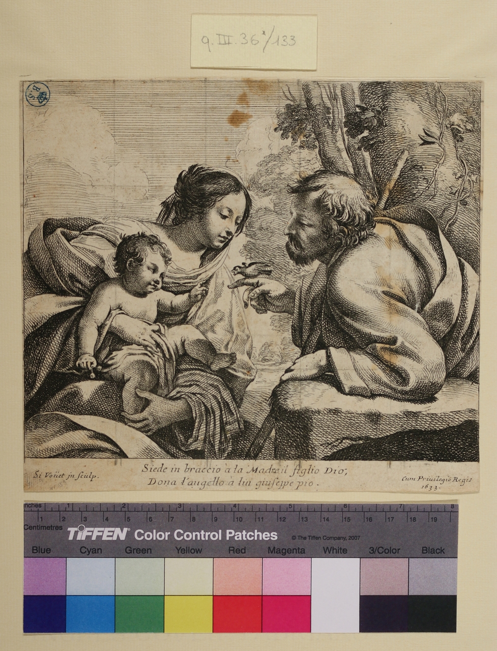 Sacra famiglia (stampa smarginata) di Simon Vouet (sec. XVII)