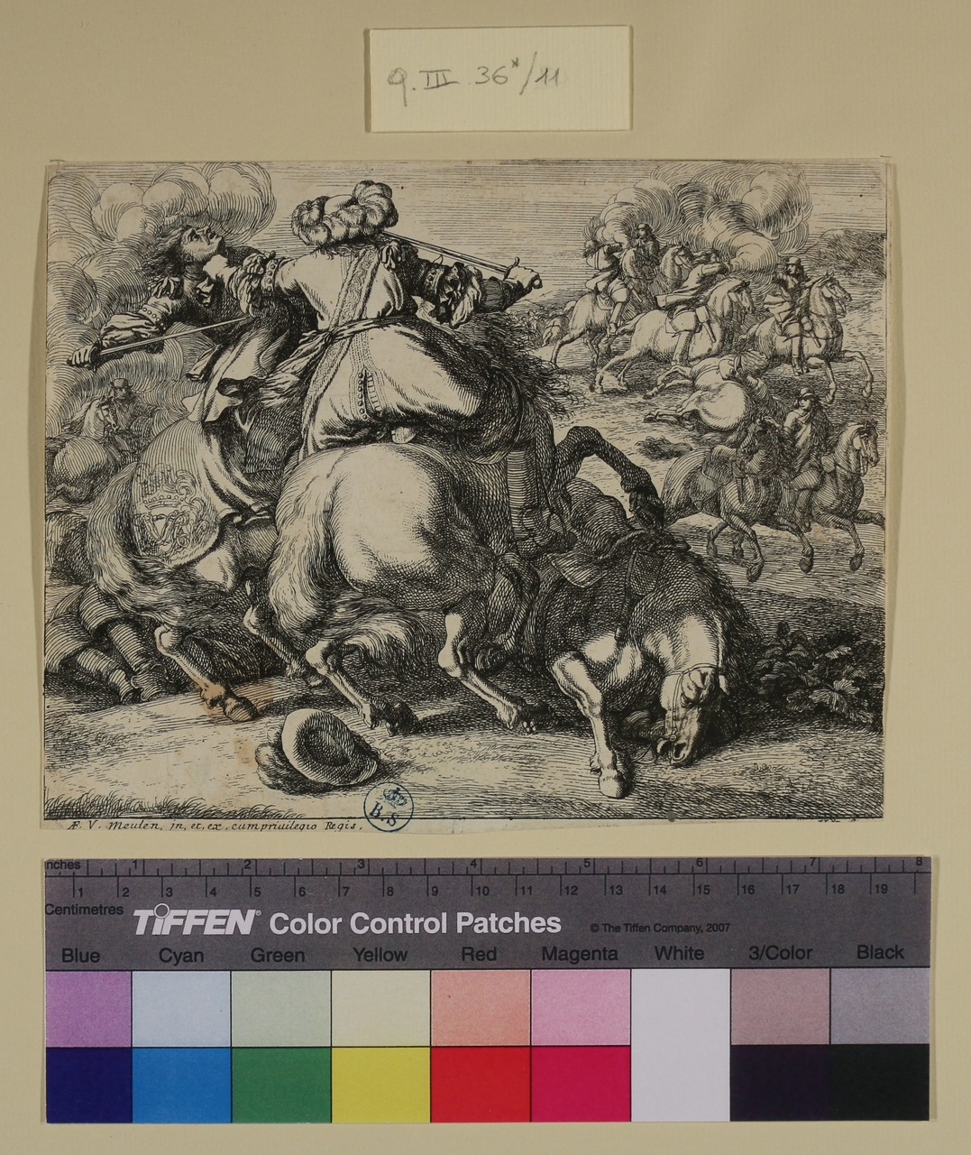 Combattimento di cavalieri, Scene di battaglie (stampa smarginata) di Jan van Huchtenburgh - ambito olandese (sec. XVII)