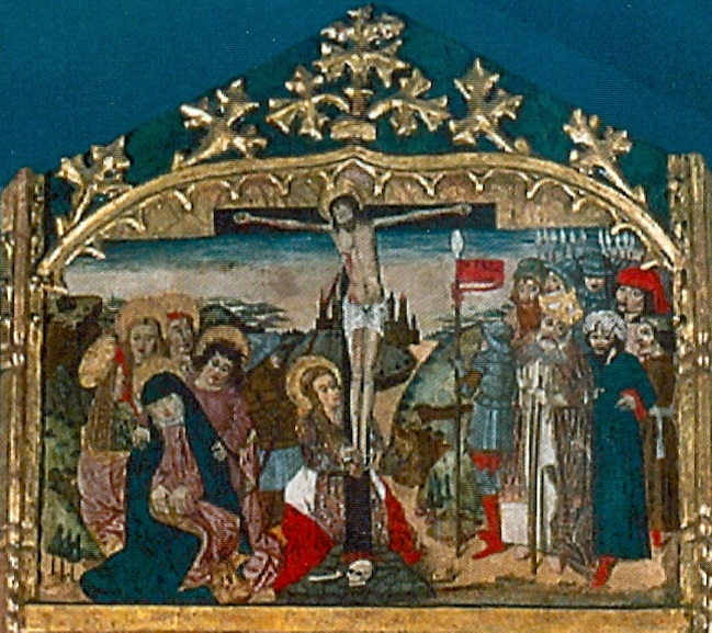 Retablo manca di villahermosa, crocifissione di cristo con la madonna e santa maria maddalena (scomparto di polittico, elemento d'insieme)