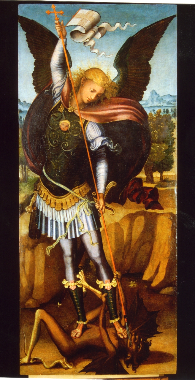 San Michele arcangelo (scomparto di trittico, elemento d'insieme) di Cavaro Michele (attribuito) (XVI)