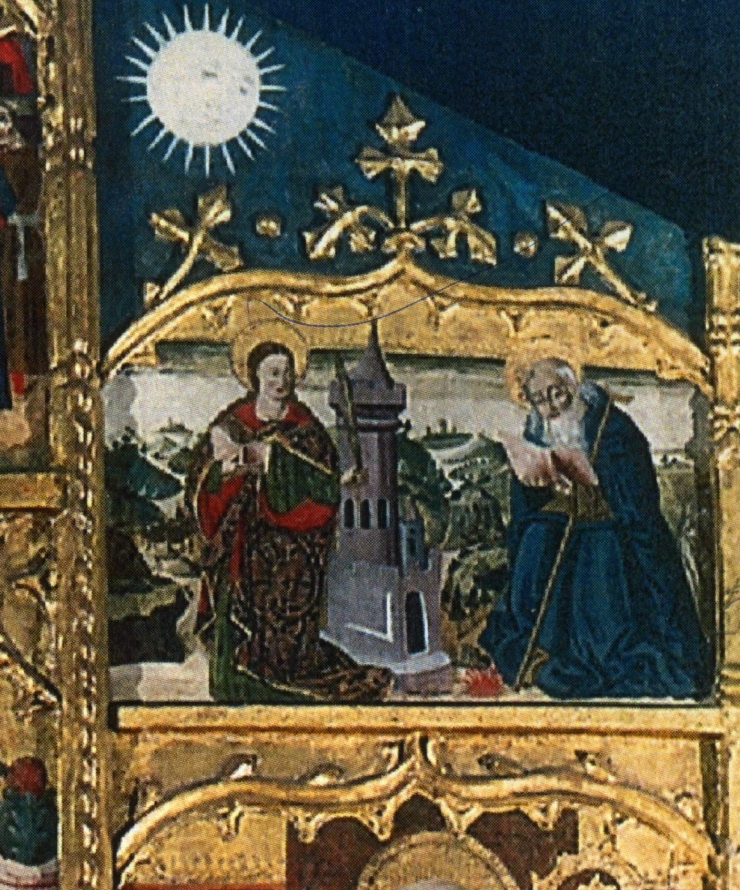Santa barbara e sant'antonio abate (scomparto di polittico, elemento d'insieme)