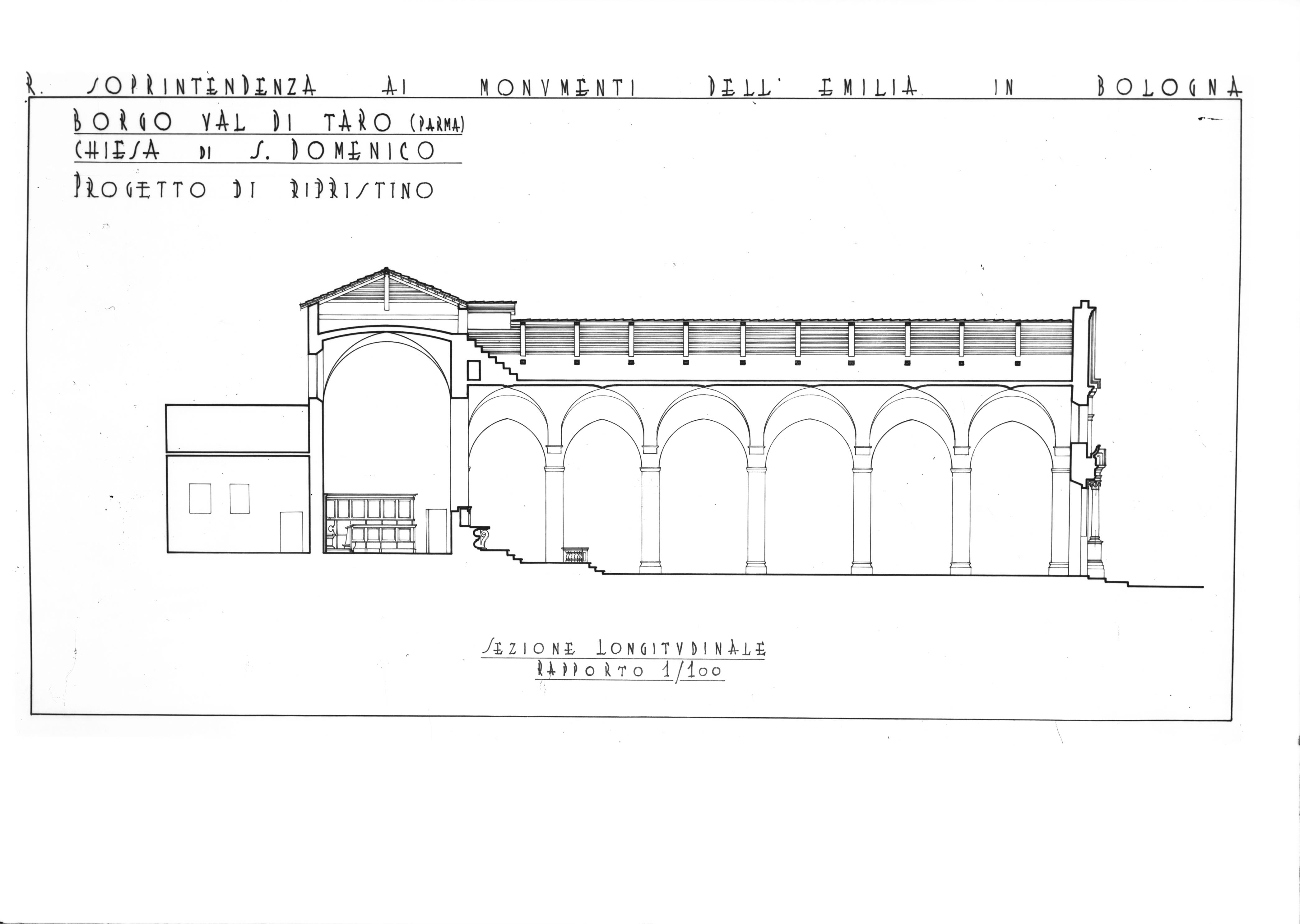 Italia - Emilia Romagna - Borgo Val di Taro - Progetto di restauro della chiesa di San Domenico (negativo) di Stanzani, Arrigo, Stanzani, Arrigo (attribuito) (XX)