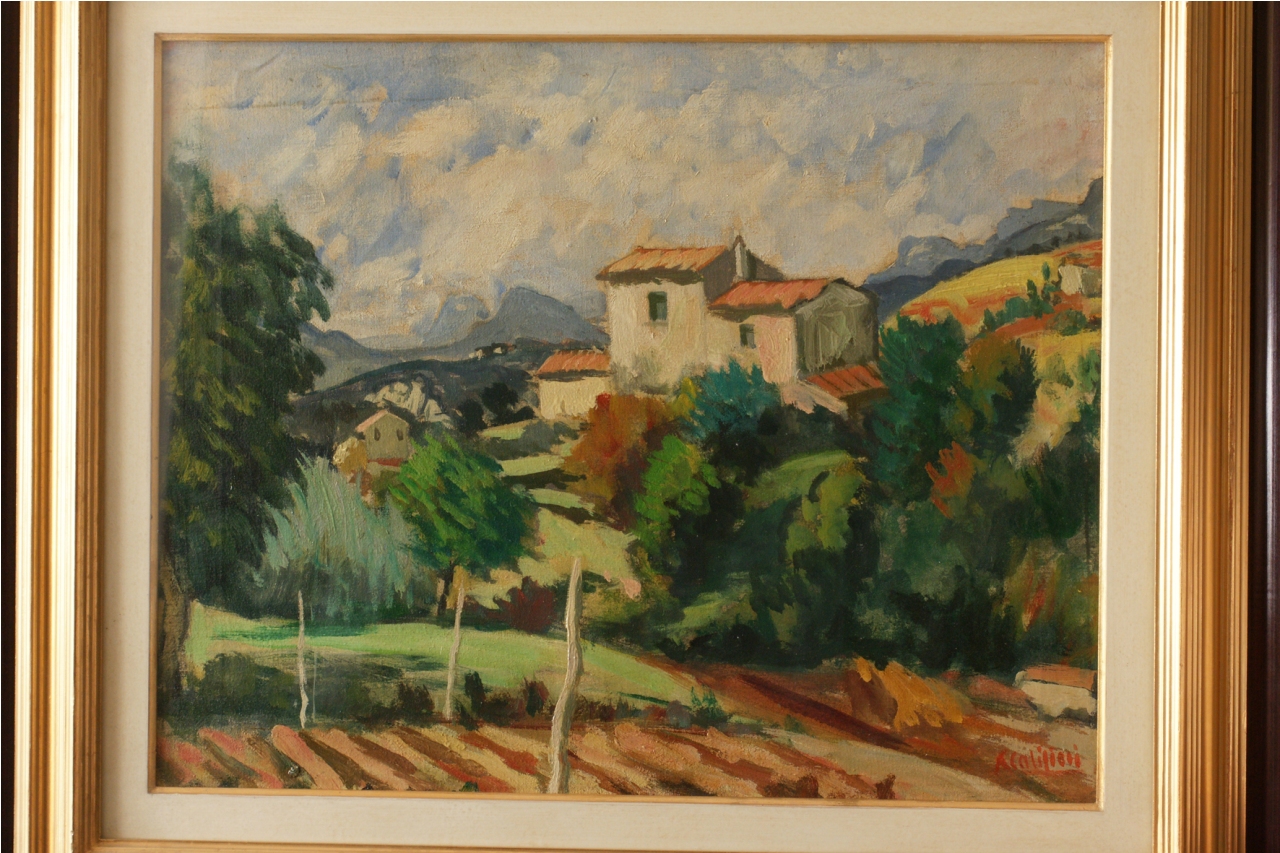 Paesaggio con casa, paesaggio rurale (dipinto) di Caligiani Alberto (sec. XX)