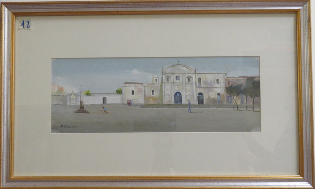 Piazza San Pietro di Silki, veduta di Piazza San Pietro di Silki a Sassari (dipinto) di Becciu Francesco (seconda metà sec. XX)