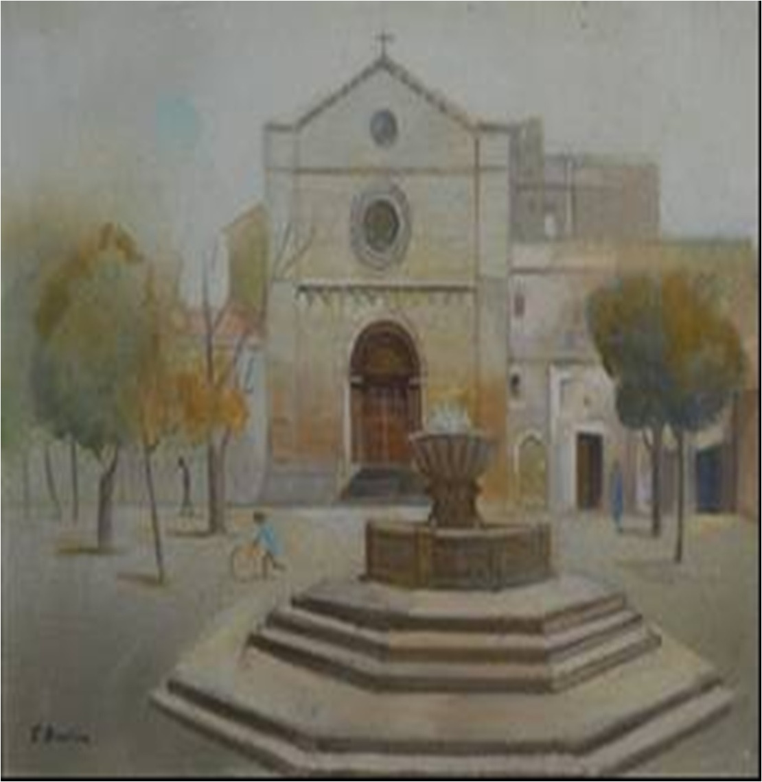 Piazza Santa Maria, veduta di Piazza Santa Maria a Sassari (dipinto) di Becciu Francesco (seconda metà sec. XX)
