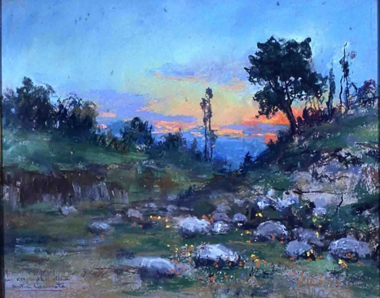 Paesaggio del torrente Ierapotamo, paesaggio (dipinto) di Cannata Antonio (sec. XX)