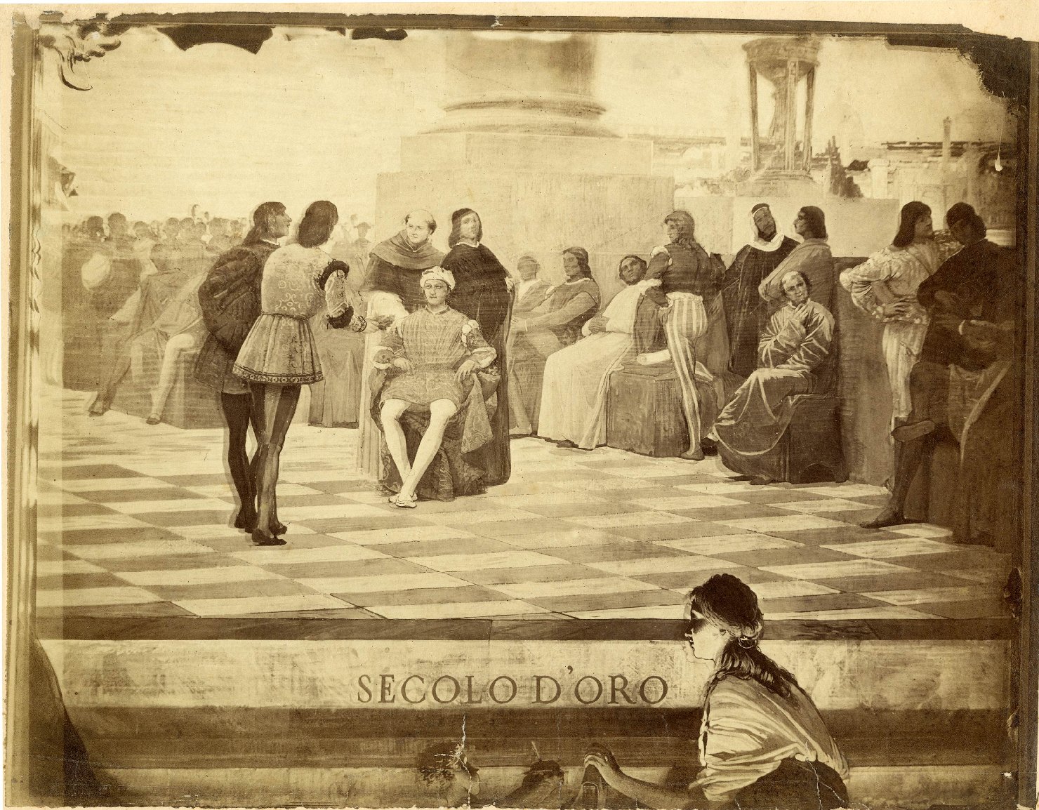 Pittura - Dipinti - Sipari teatrali - Allegoria delle Arti (positivo) di Anonimo seconda metà sec XIX, Serra, Luigi (XIX)
