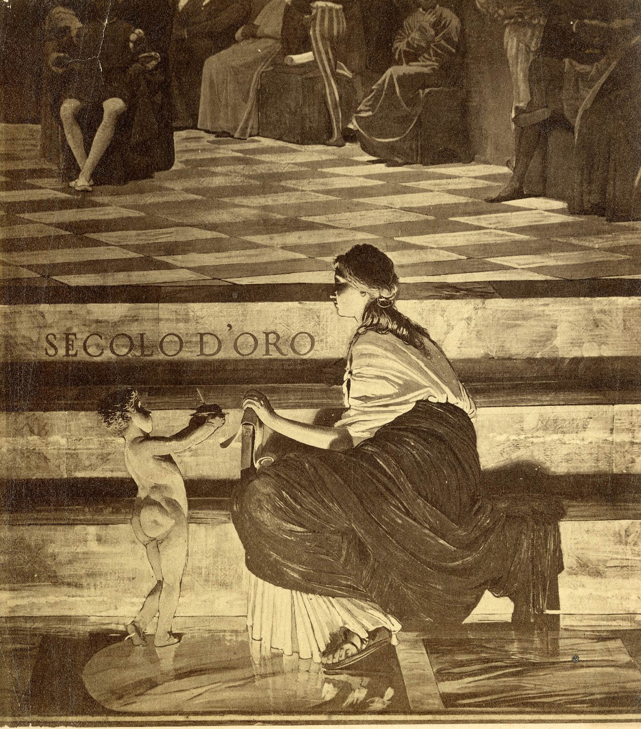 Pittura - Dipinti - Sipari teatrali - Allegoria delle Arti (positivo) di Anonimo seconda metà sec XIX, Serra, Luigi (XIX)