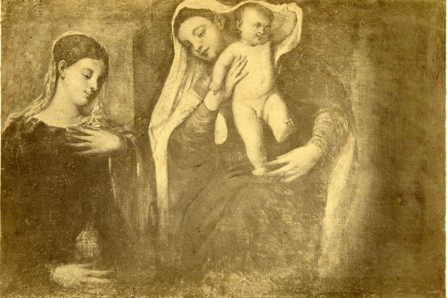 Iconografia religiosa - Madonna col Bambino e Santa Caterina (positivo) di Anonimo seconda metà sec XIX (XIX)