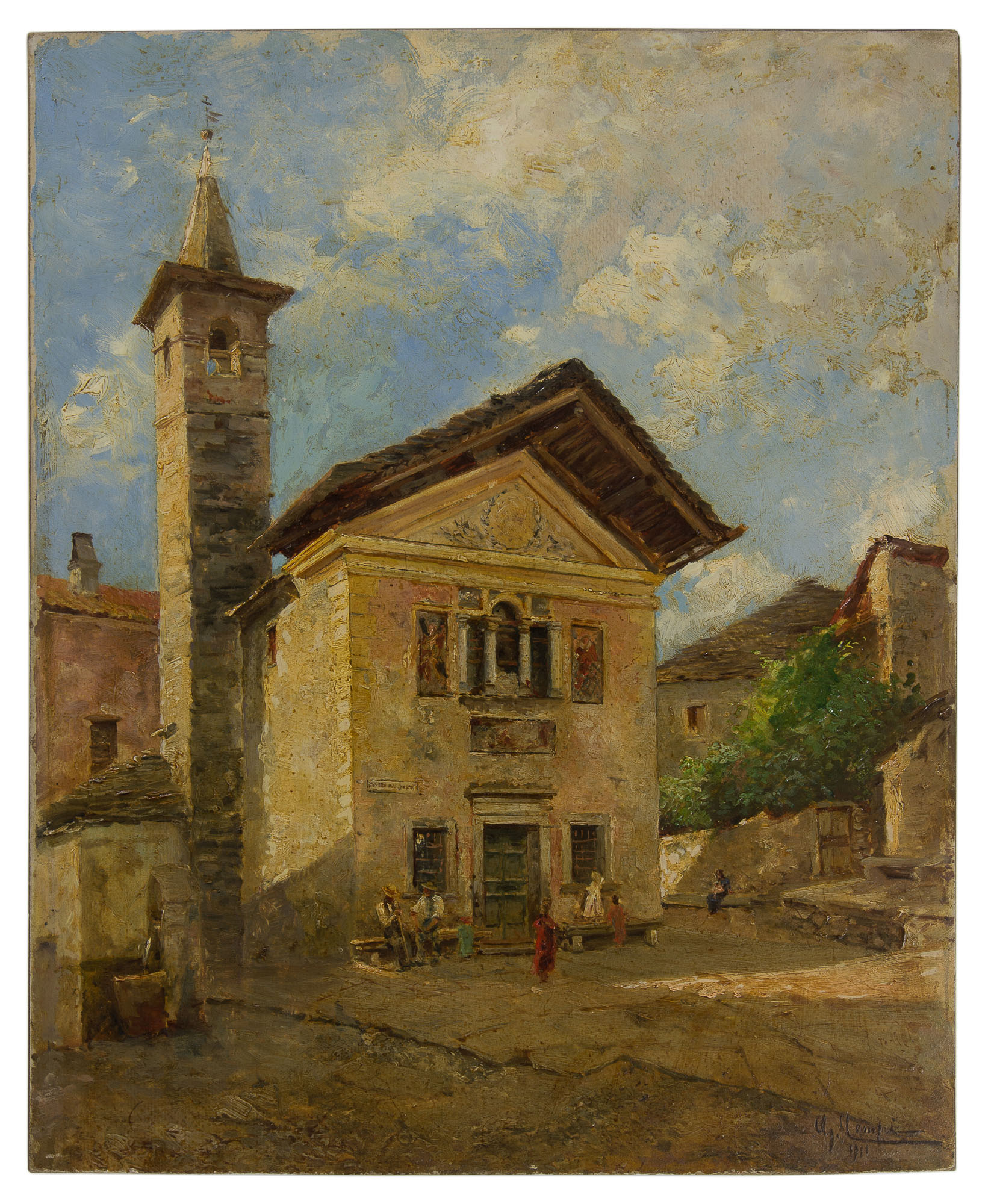 chiesa di Mergozzo (dipinto) di Von Fichard, Max (attribuito) (primo quarto XX)