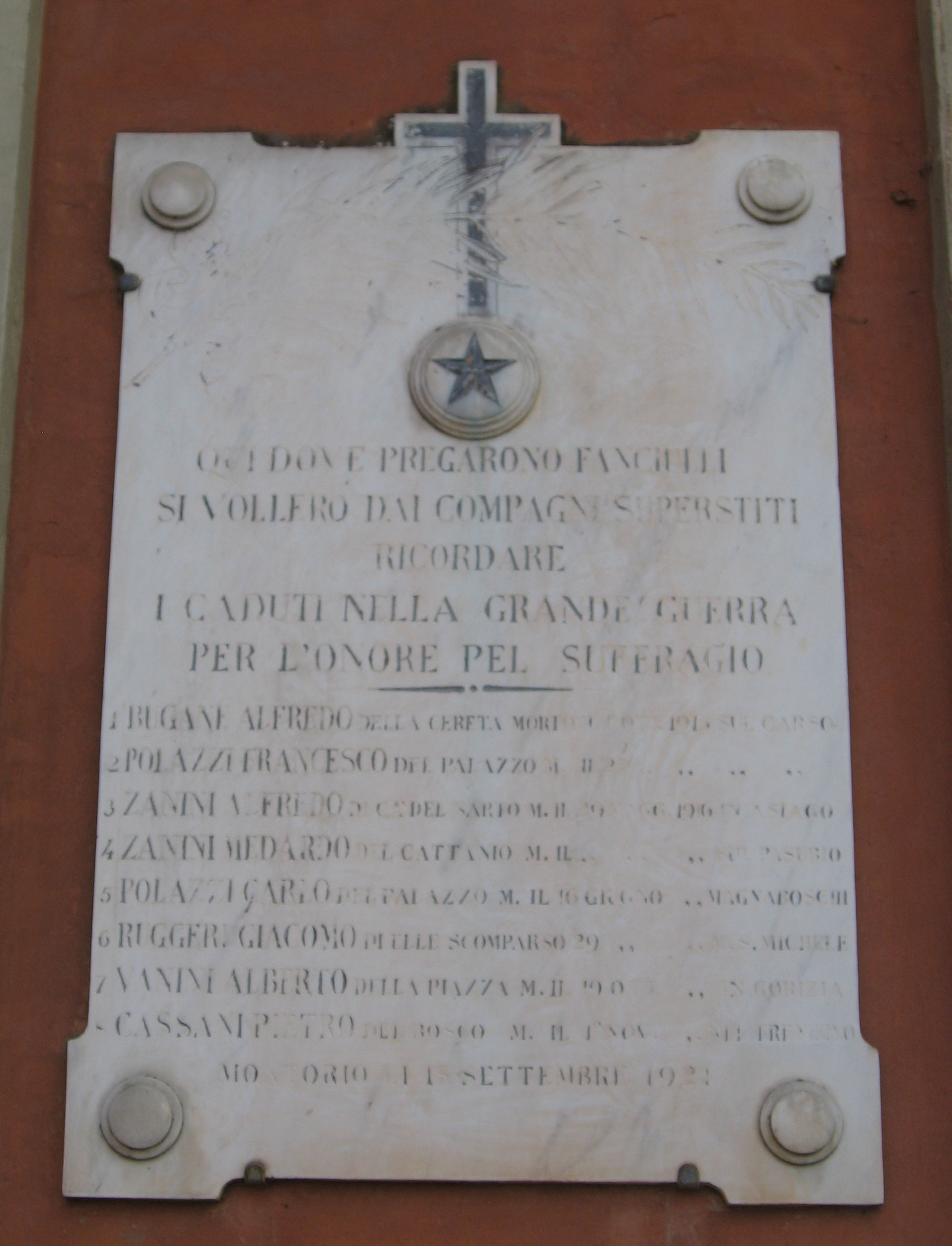 lapide commemorativa ai caduti, coppia - ambito italiano (XX)