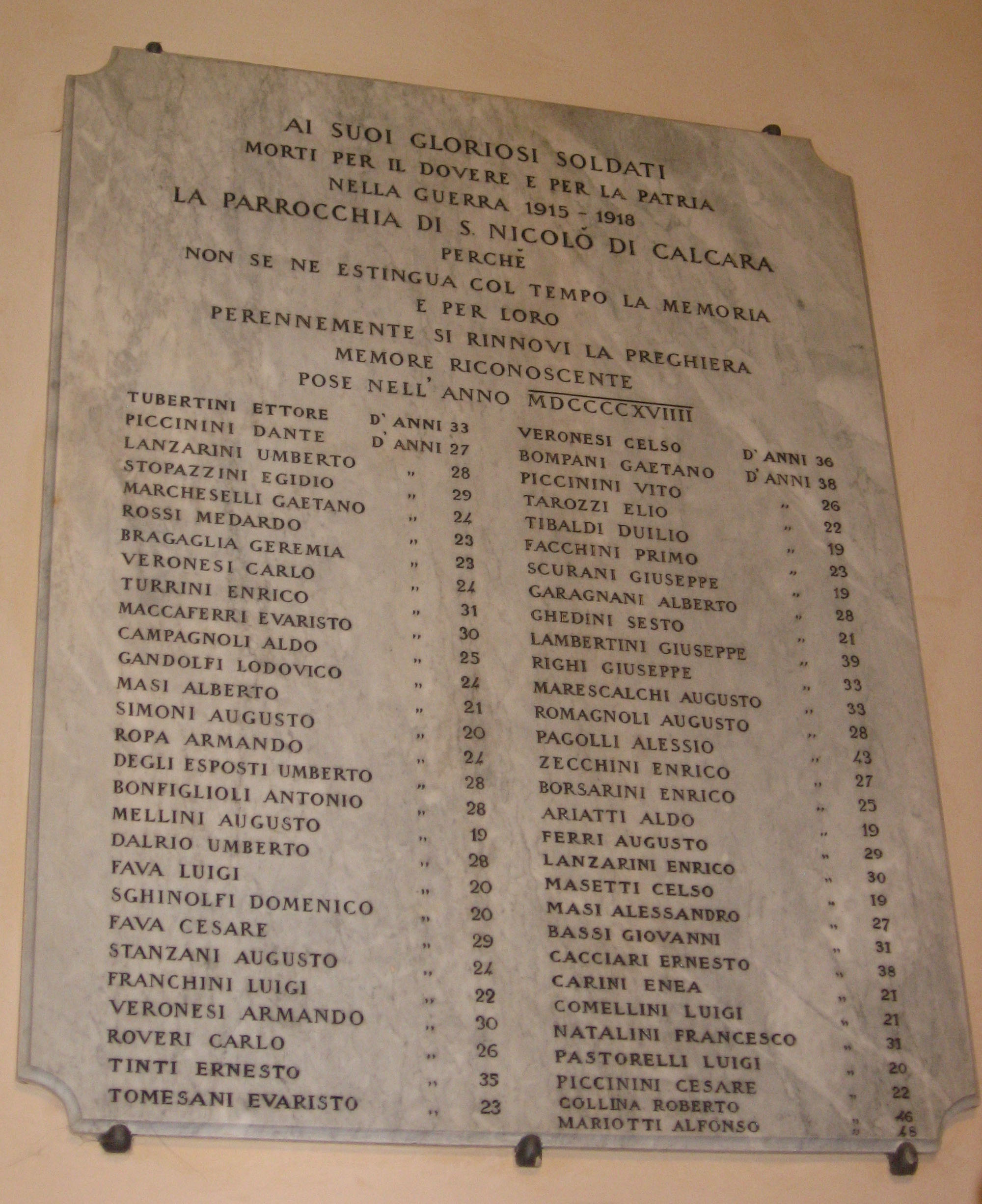 lapide commemorativa ai caduti, opera isolata - ambito italiano (XX)