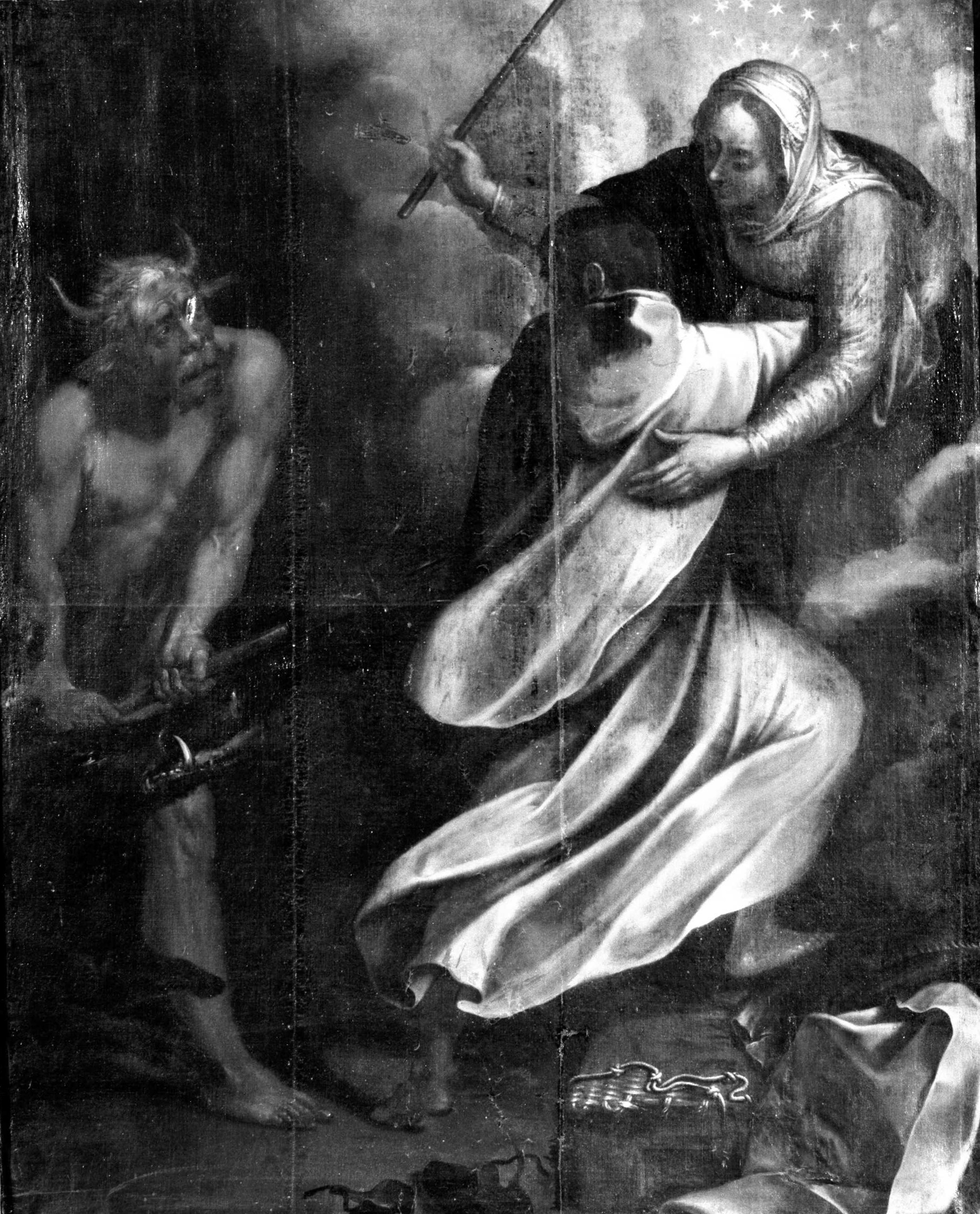 beato certosino Rasone Cesario fugge il demonio (dipinto) di Mannozzi Giovanni detto Giovanni da San Giovanni (attribuito) (sec. XVII)
