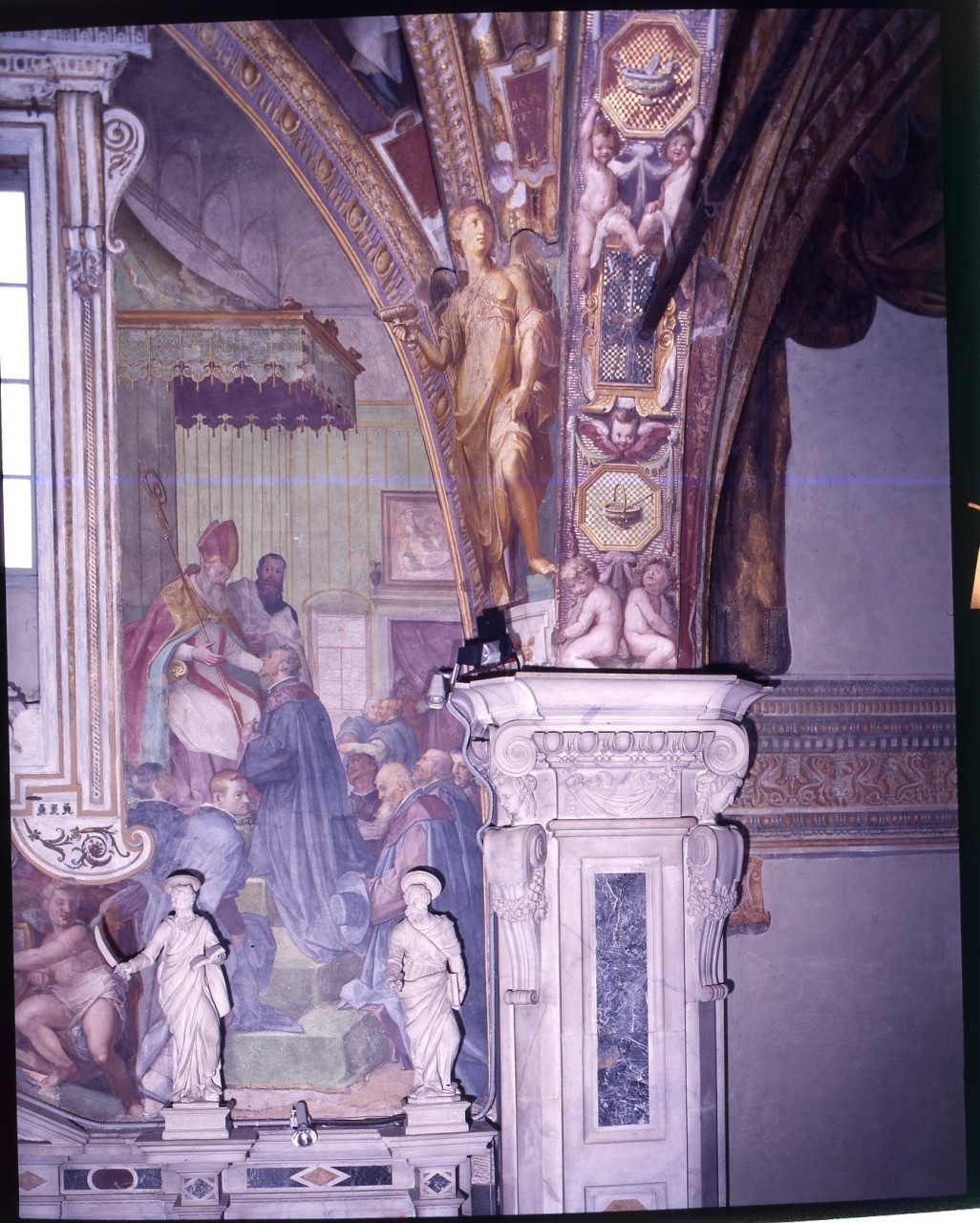 Sant'Ugo di Grenoble approva la regola (dipinto murale) di Barbatelli Bernardino detto il Poccetti (fine sec. XVI)