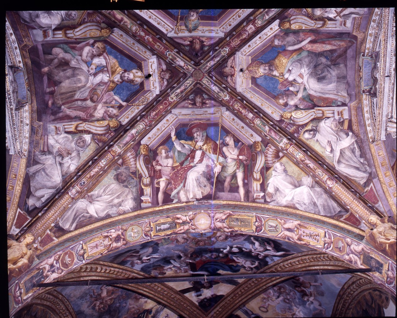 beato Niccolò Albergati, beato Bosone; beato Ianzelino (dipinto murale) di Barbatelli Bernardino detto il Poccetti (fine sec. XVI)