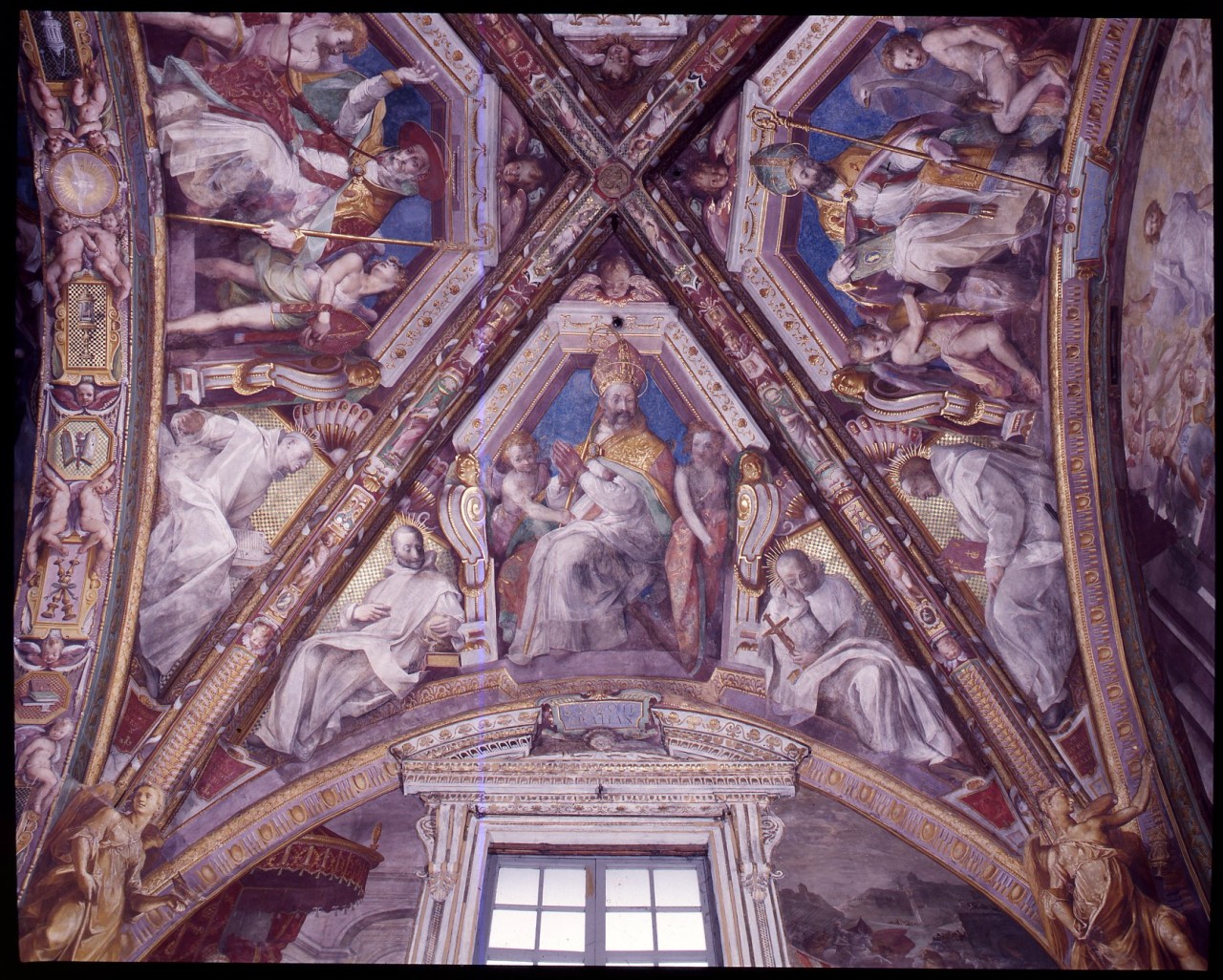Sant'Ugo di Grenoble, beato Basilio, beato Ugo di Lincoln (dipinto murale) di Barbatelli Bernardino detto il Poccetti (fine sec. XVI)