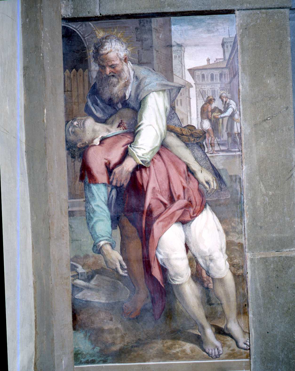 Tobia e Tobi seppelliscono un cadavere (dipinto murale) di Barbatelli Bernardino detto il Poccetti (e aiuti) (inizio sec. XVII)