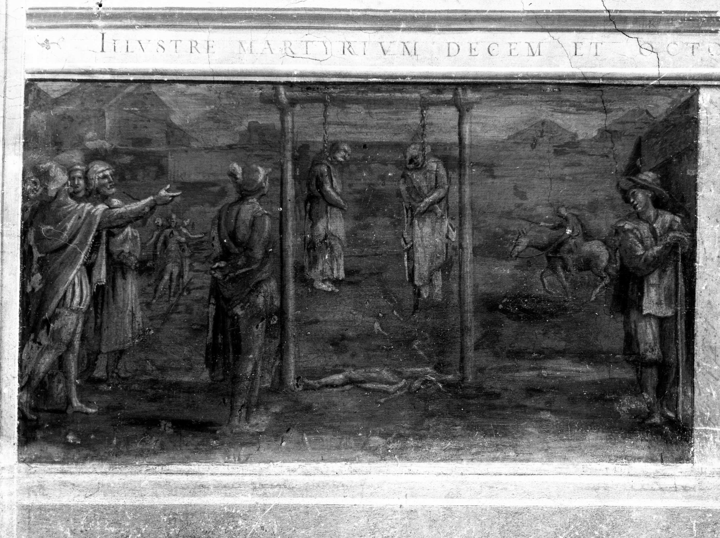 martirio di San Giovanni Rochester e di San Giacomo Walworth (dipinto murale) di Massari Lucio (primo quarto sec. XVII)