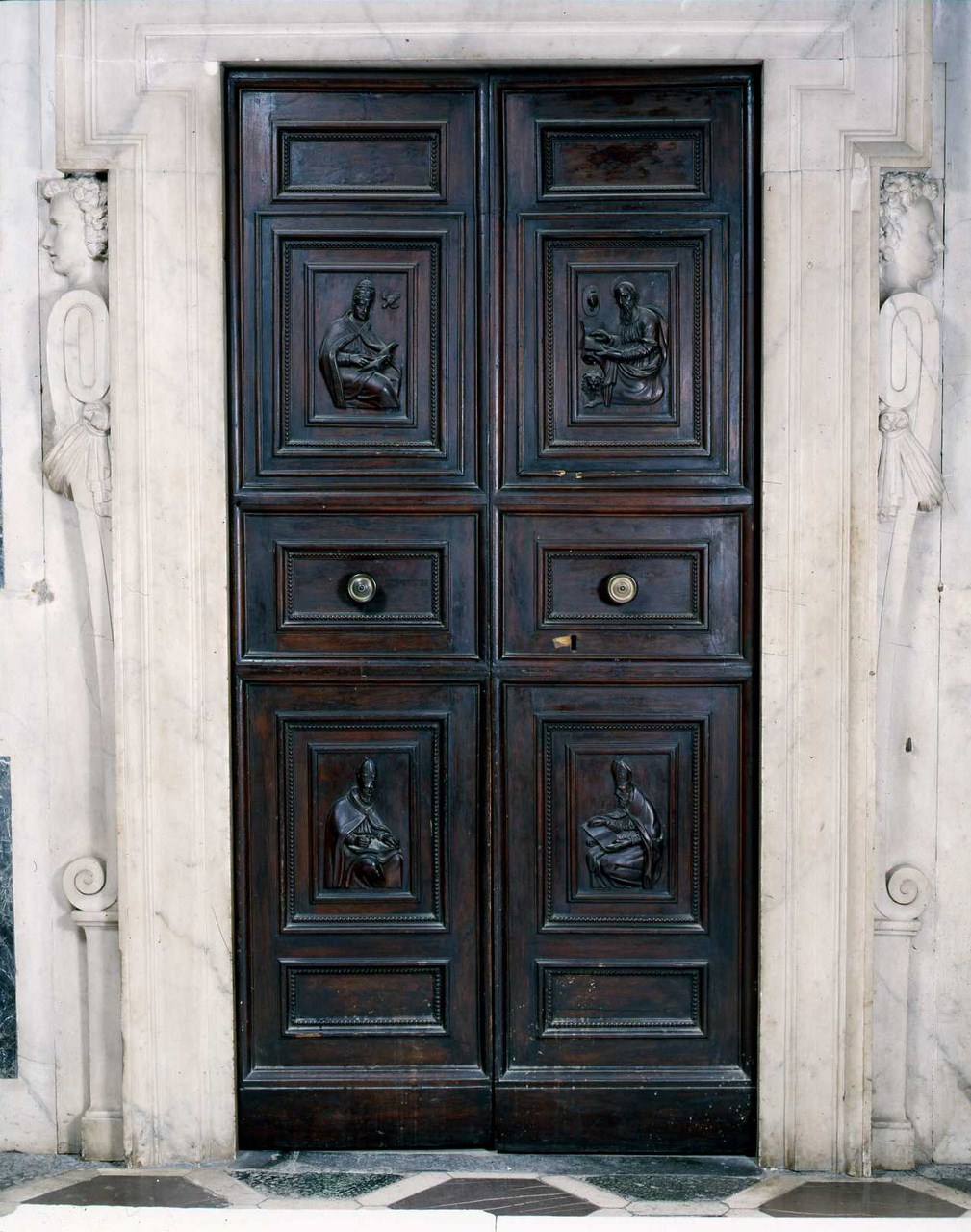 Padri della Chiesa (porta - a due battenti) di Atticciati Domenico (bottega) (fine sec. XVI)
