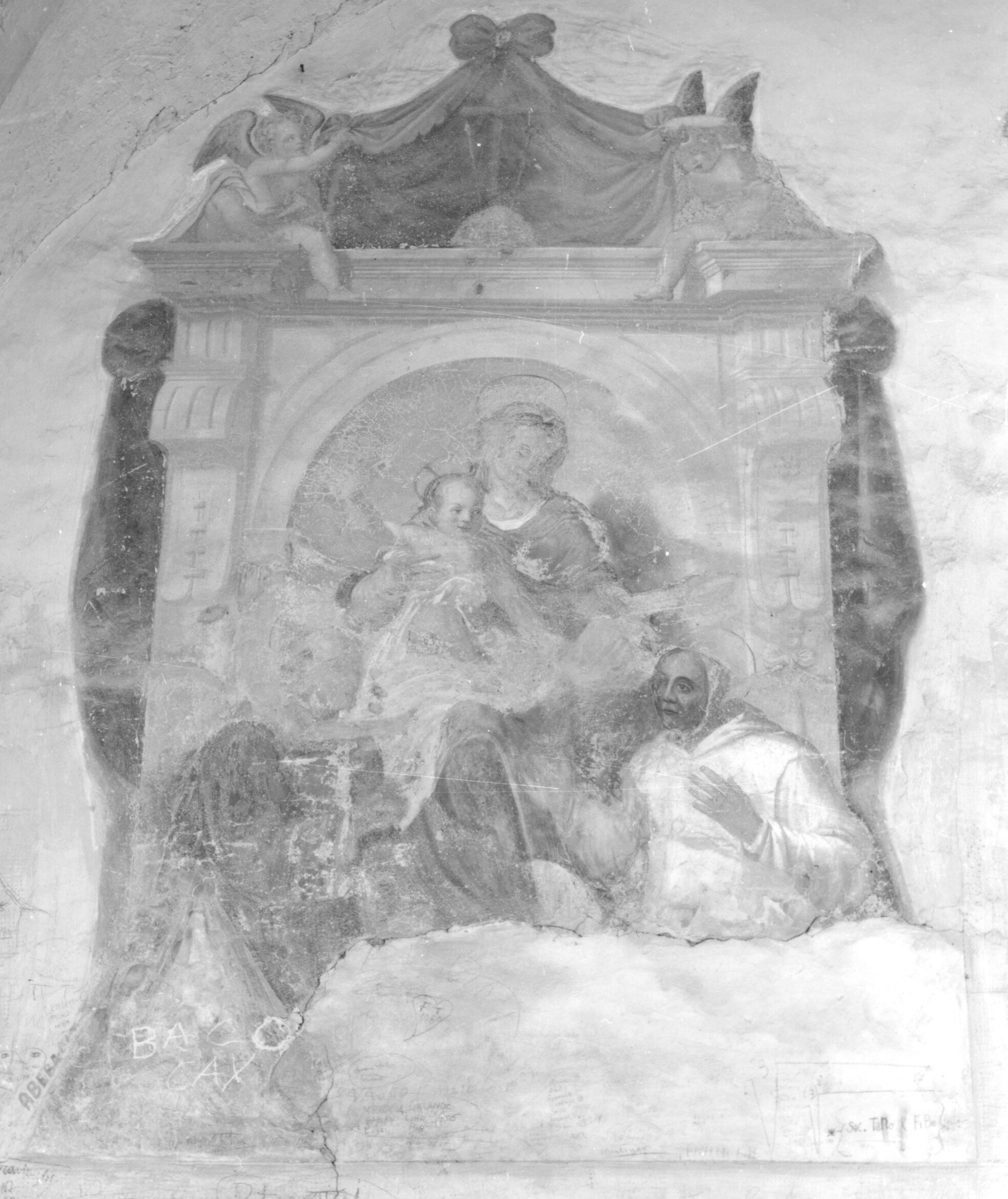 Madonna con Bambino, San Lorenzo e San Bruno (dipinto) di Boschi Fabrizio (sec. XVII)