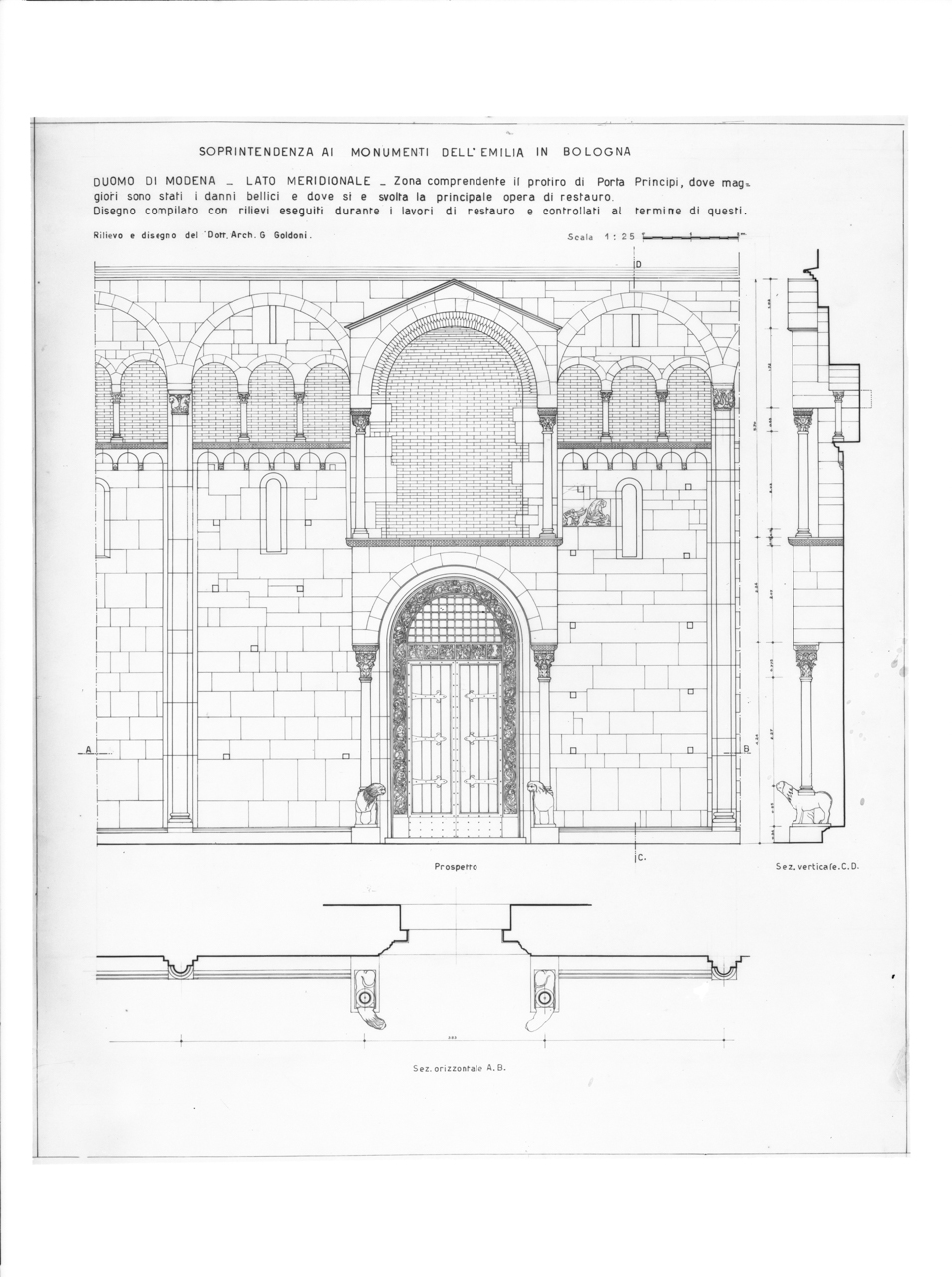 Disegni architettonici - Progetti di restauro (negativo) di Cav. Bandieri (ditta), Goldoni, Giuseppe (XX)