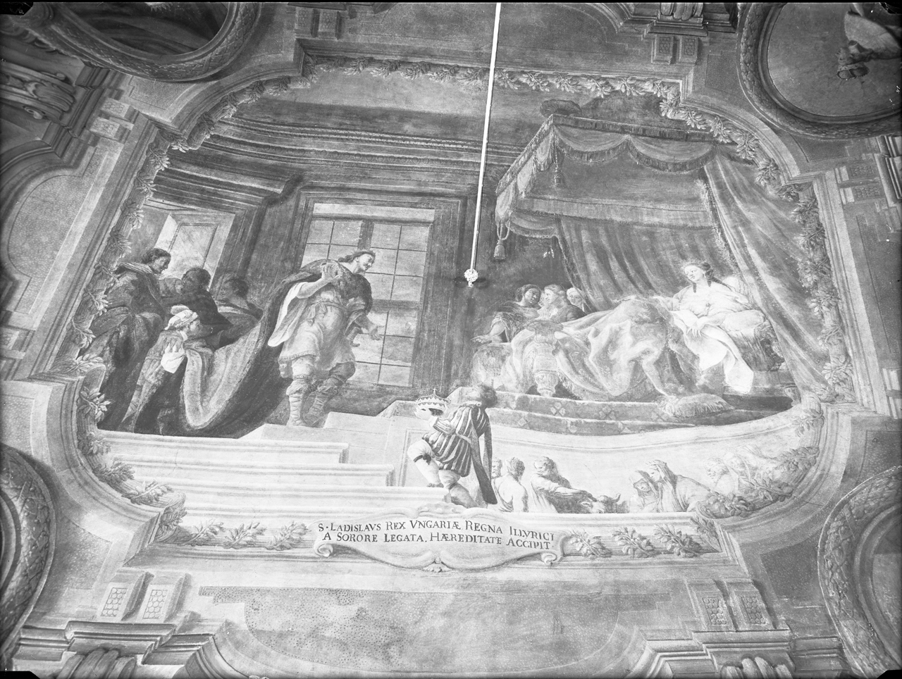 Pittura - Affreschi - Iconografia cristiana - S. Ladislao che riceve dalla sorella, regina degli Illiri, la corona illirica (negativo, insieme) di A. Villani & Figli, Pizzoli, Gioacchino (XX)
