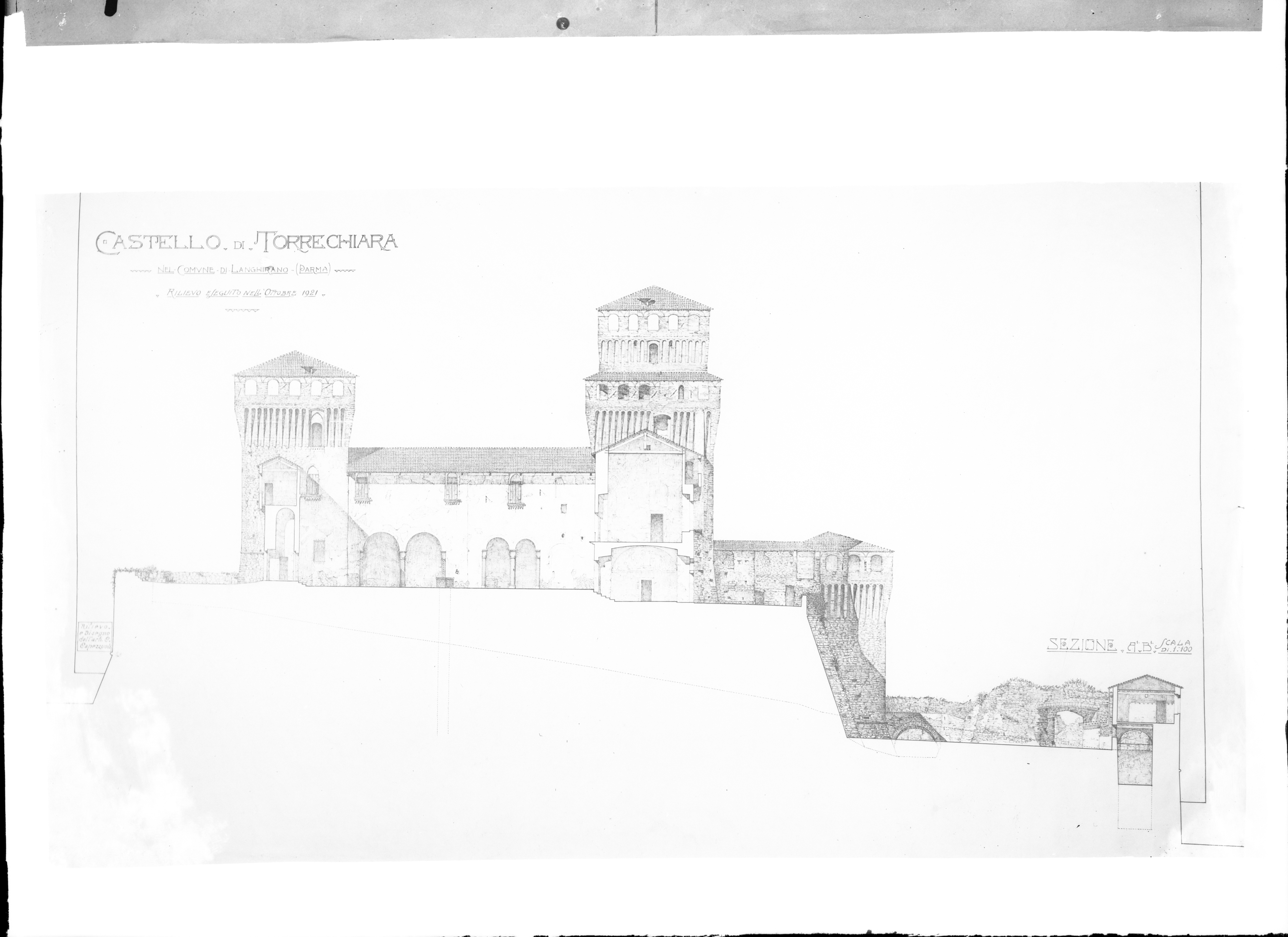 Italia - Emilia Romagna - Langhirano - Rilievo con sezione del castello di Torrechiara (negativo) di Stanzani, Arrigo (XX)