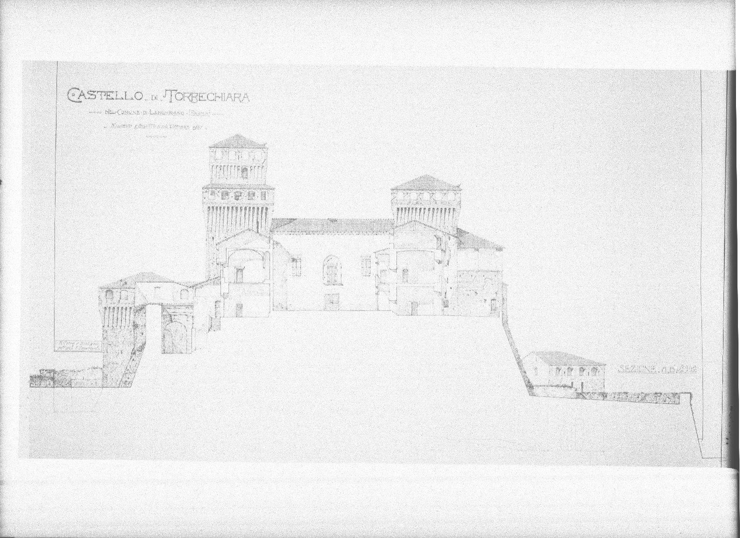 Italia - Emilia Romagna - Langhirano - Rilievo con sezione del castello di Torrechiara (negativo) di Stanzani, Arrigo (XX)