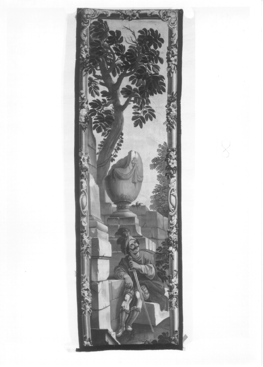 guerriero seduto tra rovine (arazzo, opera isolata) di Demignot Francesco (attribuito), Dini Antonio (attribuito), Antoniani Francesco - manifattura torinese (secondo quarto sec. XVIII)