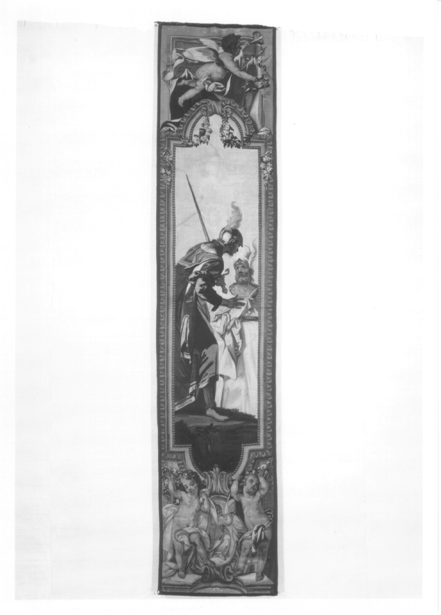 guerriero che riceve ordini (arazzo, opera isolata) di Beaumont Claudio Francesco, Dini Antonio (attribuito) - manifattura torinese (metà sec. XVIII)