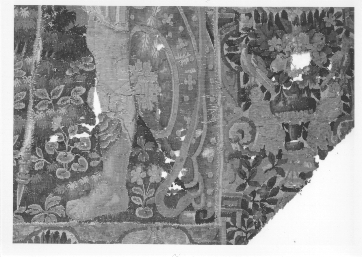 re e regina col seguito (arazzo, opera isolata) - manifattura di Bruxelles (fine/ inizio secc. XVI/ XVII)