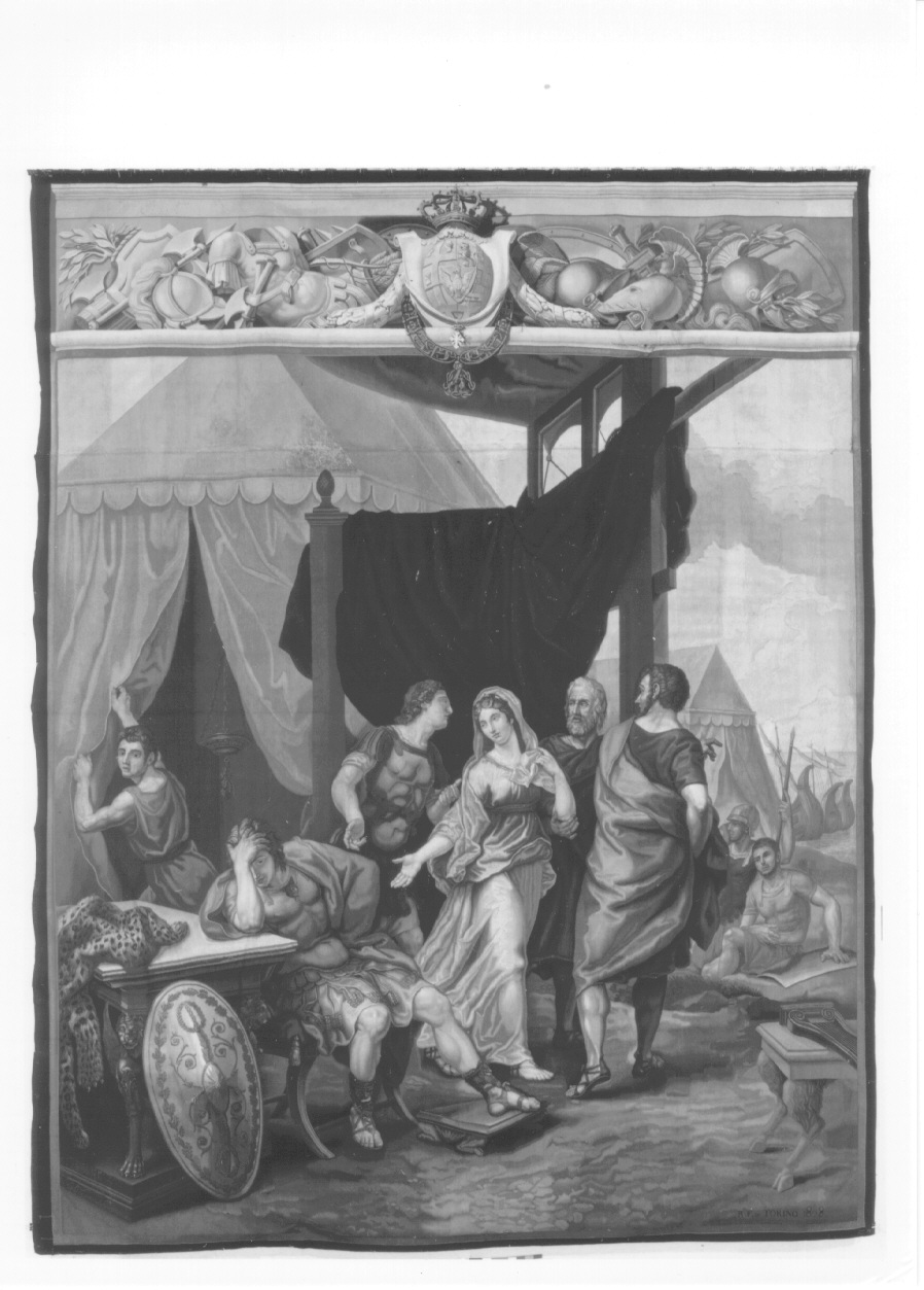 Achillle si rititra nella tenda (arazzo, opera isolata) di Bruno Antonio, Pécheux Lorenzo - manifattura torinese (secondo quarto sec. XIX)