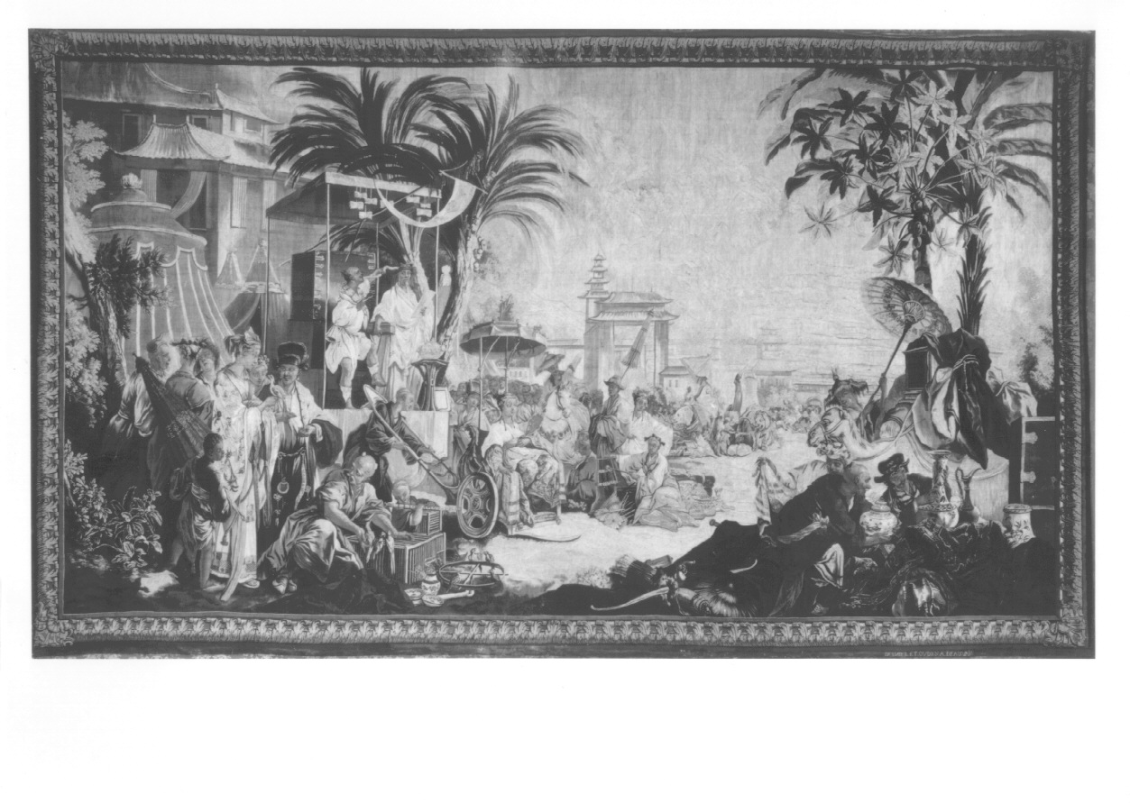 mercato cinese (arazzo, opera isolata) di Besnier Nicolas, Oudry Jean-Baptiste, Boucher François, Dumons Jean-Joseph (attribuito) - manifattura di Beauvais (metà sec. XVIII)