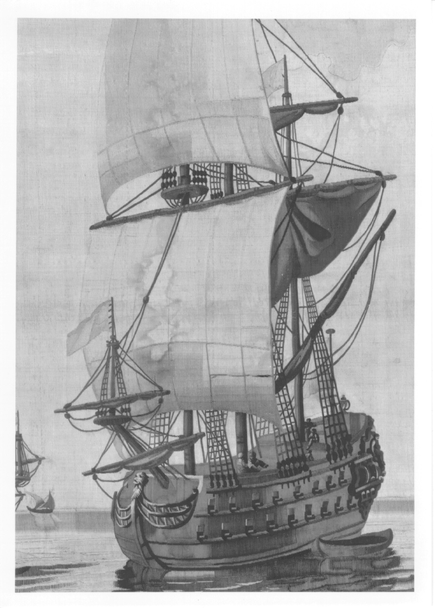 porto con navi a vela (arazzo, opera isolata) di Antoniani Francesco, Dini Antonio - manifattura torinese (metà sec. XVIII)