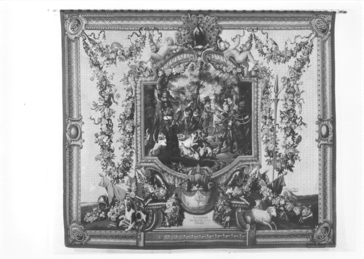 Codardia di Sancio alla caccia (arazzo, opera isolata) di Audran Michel, Audran Claude, Coypel Charles - manifattura di Gobelins (metà sec. XVIII)