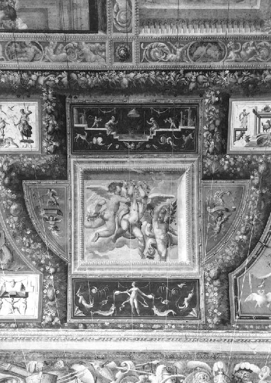 Putti alati con fiori; Motivi decorativi a grottesche (decorazione pittorica) di Procaccini Ercole, Baglione Cesare, Paganino Giovan Antonio (sec. XVI)