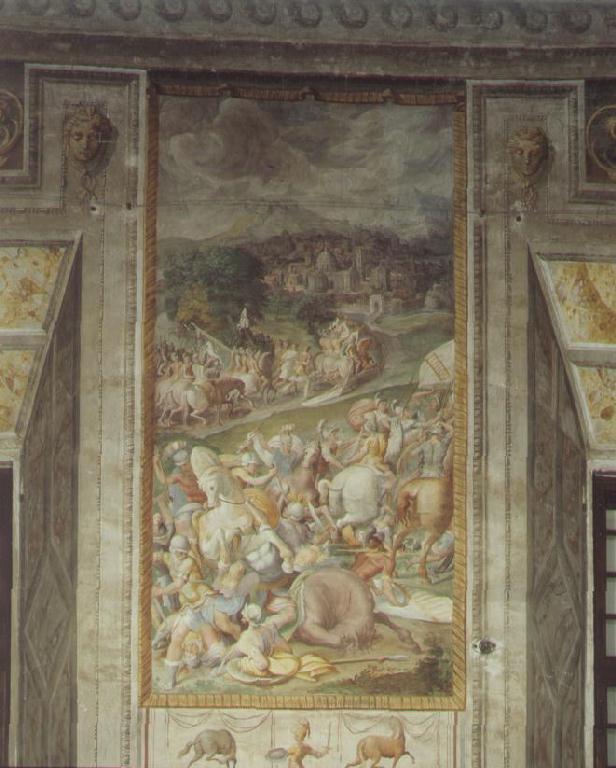 Marsilio e Orlando Rossi tornano a Firenze dopo la vittoriosa battaglia contro Mastino della Scala (decorazione pittorica) di Zanguidi Jacopo detto Bertoja, Baglione Cesare, Paganino Giovan Antonio (sec. XVI)