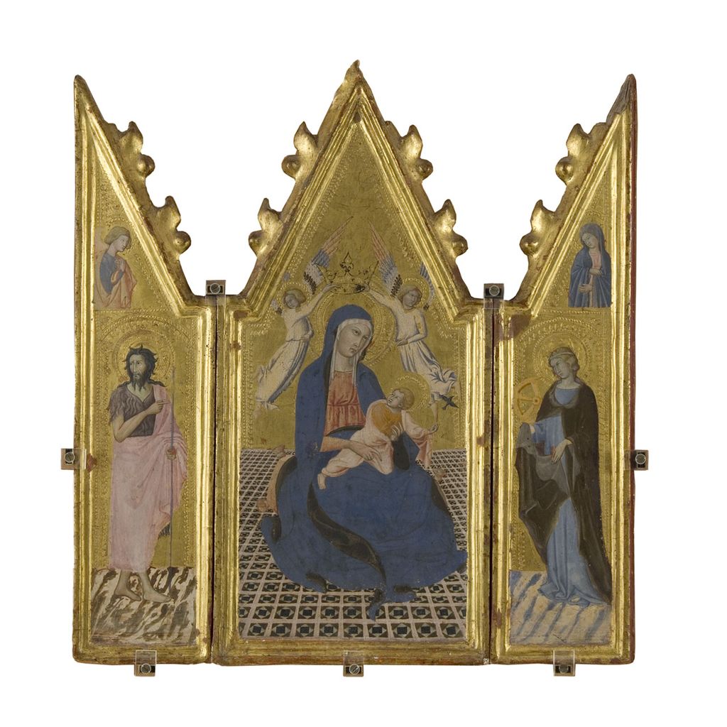 Madonna dell'Umilta' con San Giovanni Battista e Santa Caterina di Alessandria (trittico) - ambito senese (metà sec. XV)