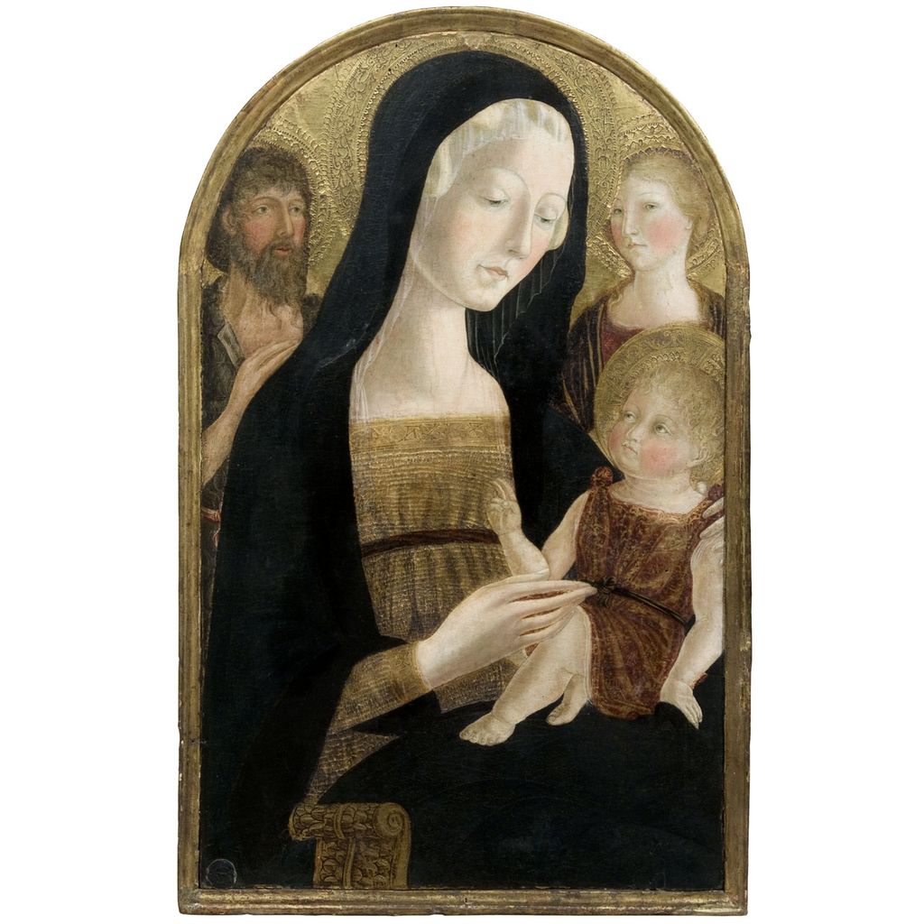 Madonna con Bambino tra San Giovanni Battista e Santa Maria Maddalena (dipinto) di Landi Neroccio de' (attribuito) (sec. XV)