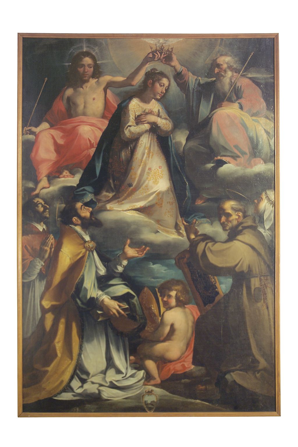 incoronazione di Maria Vergine con San Carlo Borromeo, San Giusto, San Bernardino e Santa Caterina da Siena (dipinto) di Manetti Rutilio (sec. XVII)