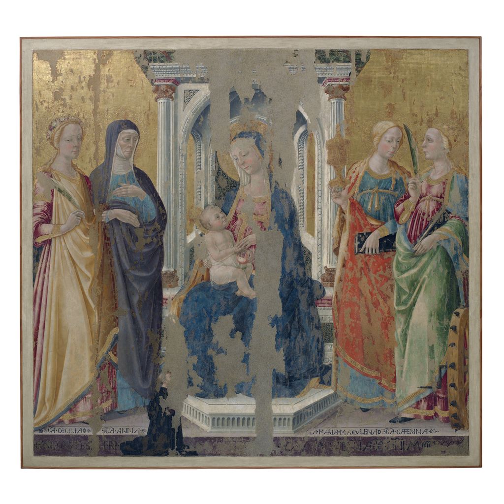 Madonna con Bambino in trono con Santa Cecilia, Sant'Anna, Santa Maria Maddalena e Santa Caterina d'Alessandria (dipinto) di Neri di Bicci (attribuito) (sec. XV)
