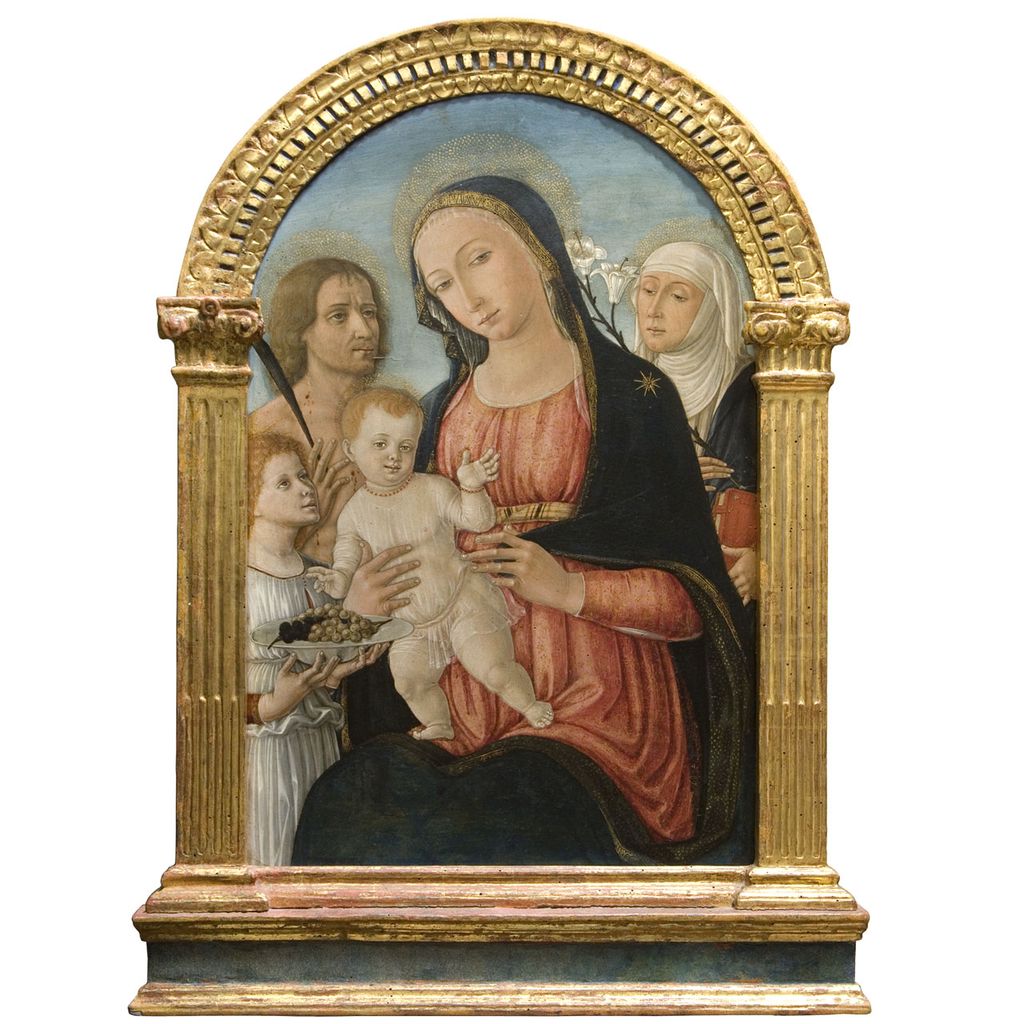 Madonna con Bambino tra San Sebastiano e Santa Caterina da Siena (dipinto) di Matteo di Giovanni di Bartolo (sec. XV)