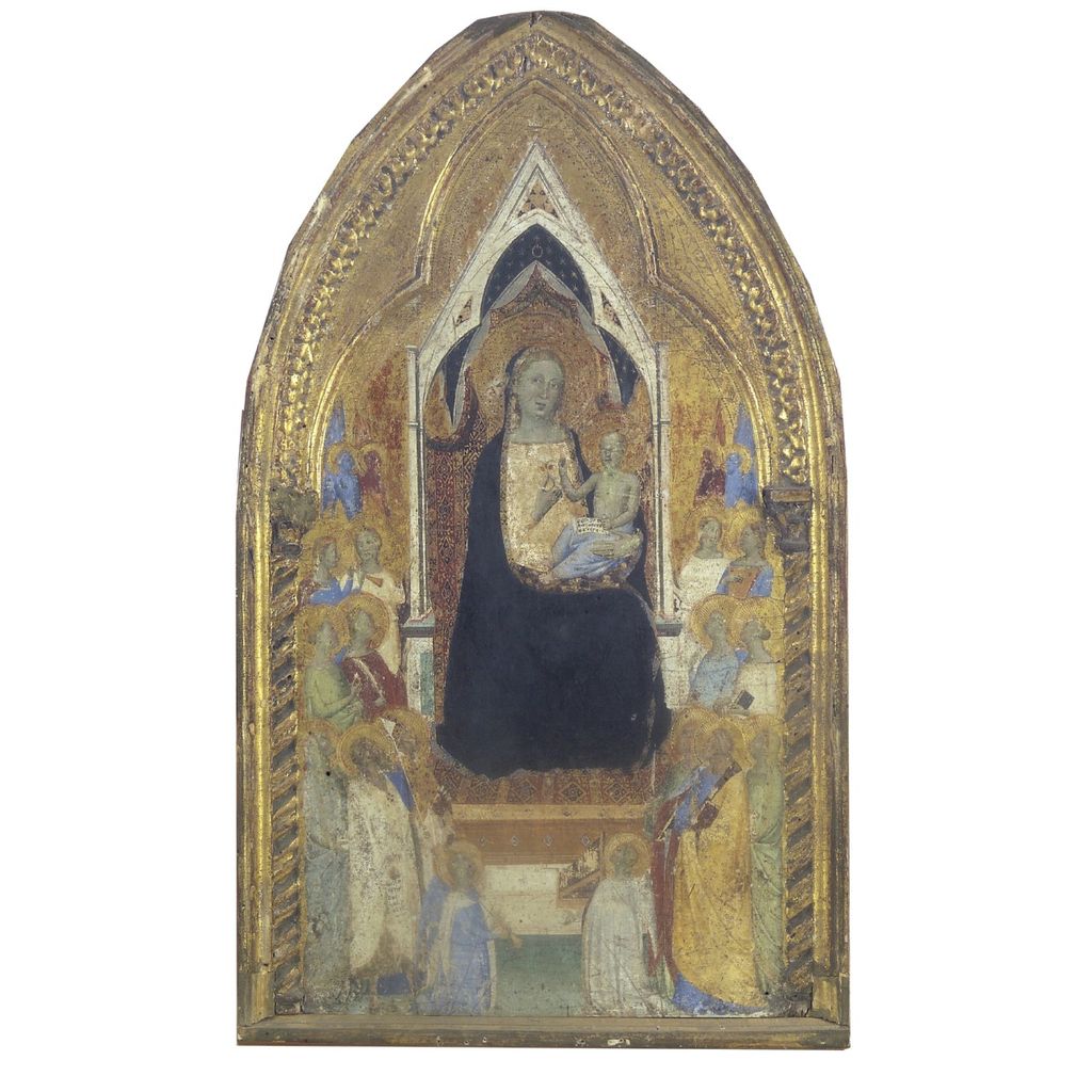 Madonna con Bambino in trono con Santa Lucia, Santa Dorotea, San Giovanni Battista, San Nicola (?), Santa Caterina d'Alessandria, San Paolo, San Pietro, Sant'Agnese (sportello di altare portatile, frammento) di Daddi Bernardo (sec. XIV)